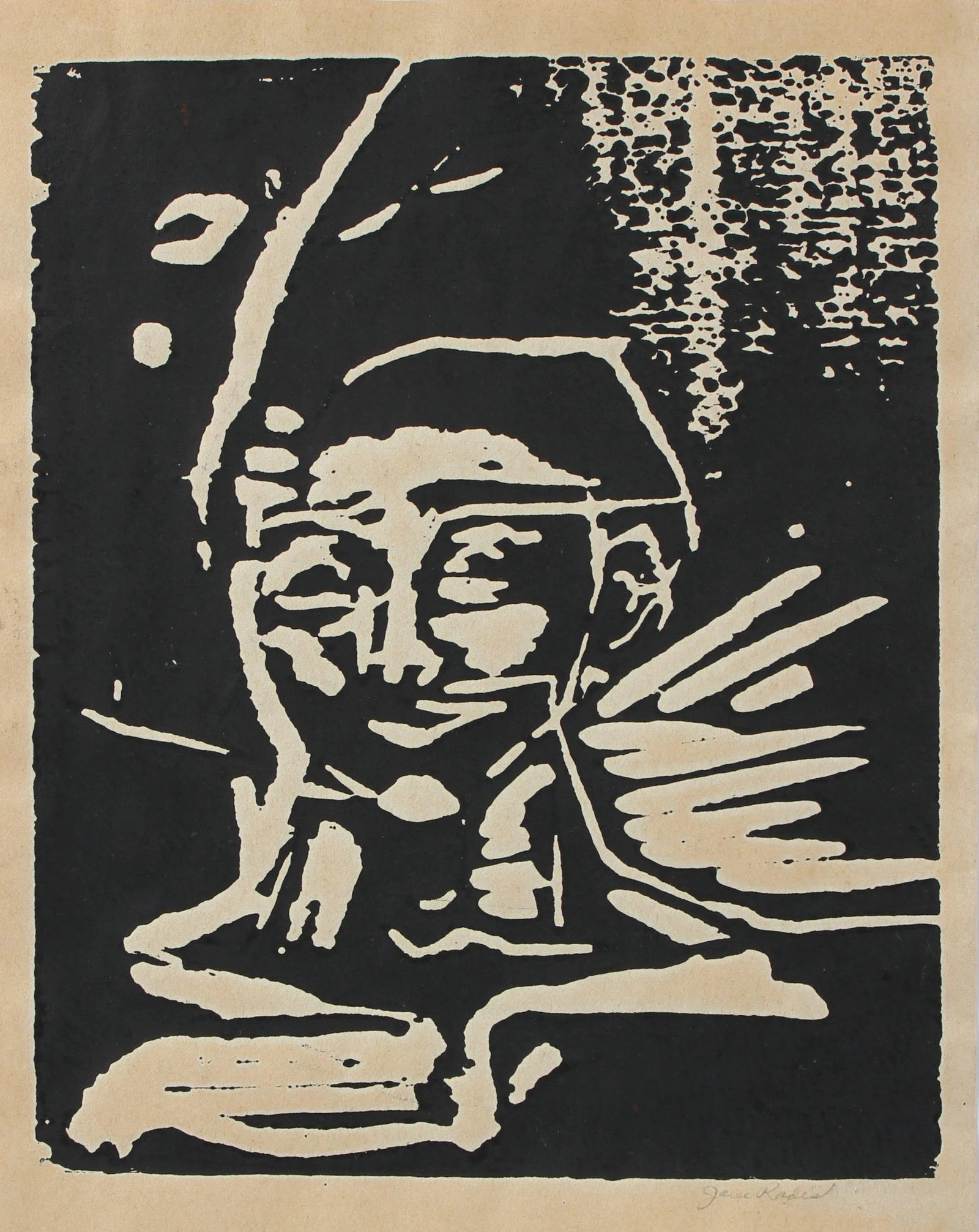 Expressionist Linocut Print Portrait Mid-Late 20th Century - 3