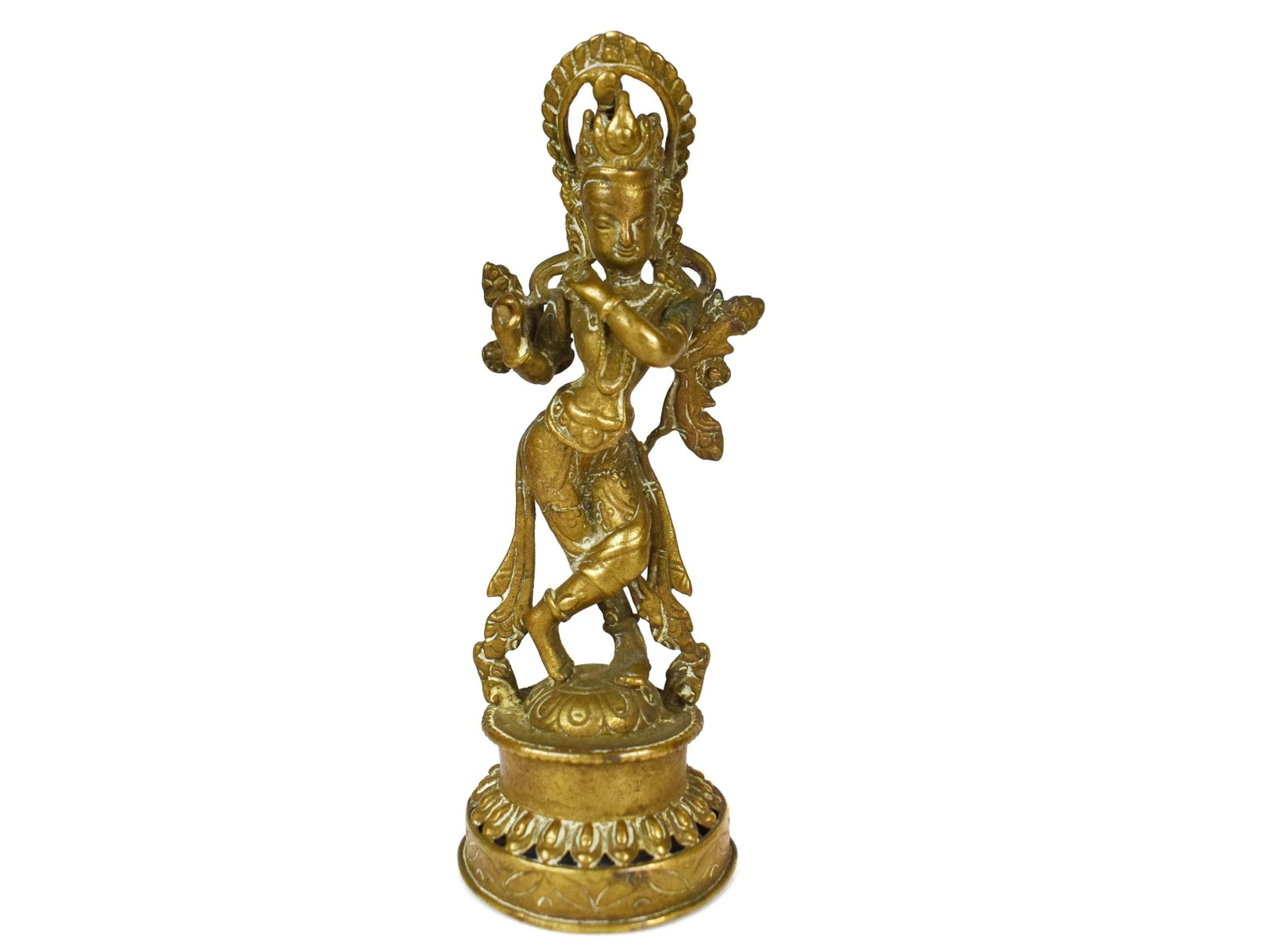 Early 20th Century Standing Bronze Lord Krishna Hindu Statue in Solid Brass Box - 2