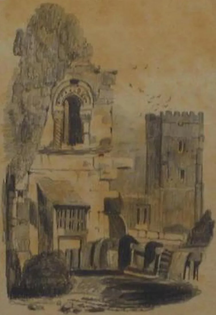 British Castle Scene Early-Mid 1800s Graphite - 2