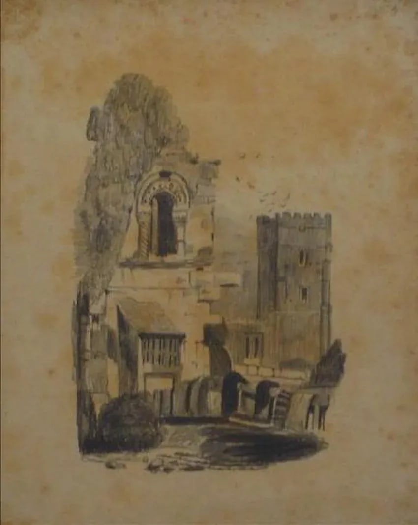 British Castle Scene Early-Mid 1800s Graphite - 3