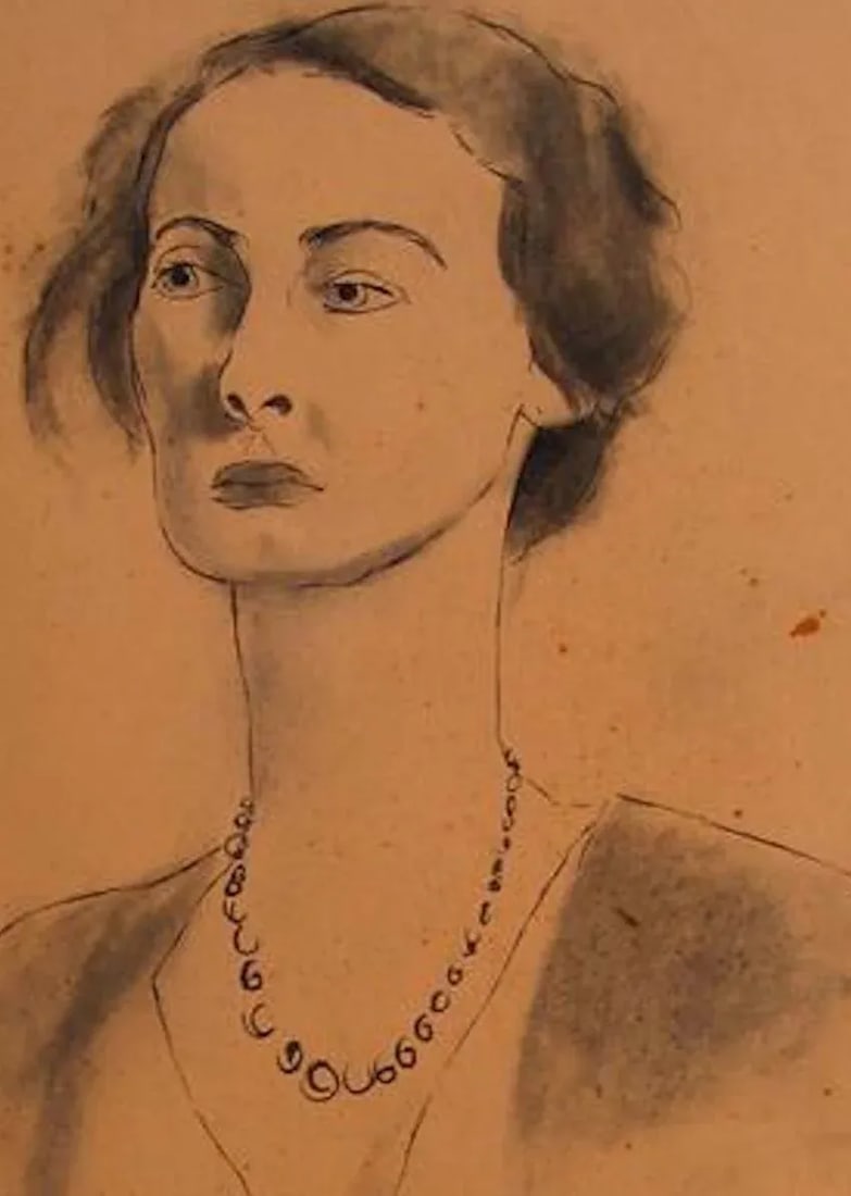 Ink Wash Female Portrait 1930-50s Drawing - 2