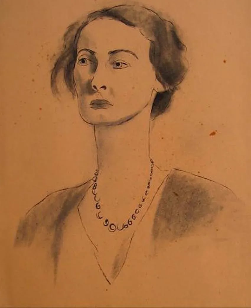 Ink Wash Female Portrait 1930-50s Drawing - 3