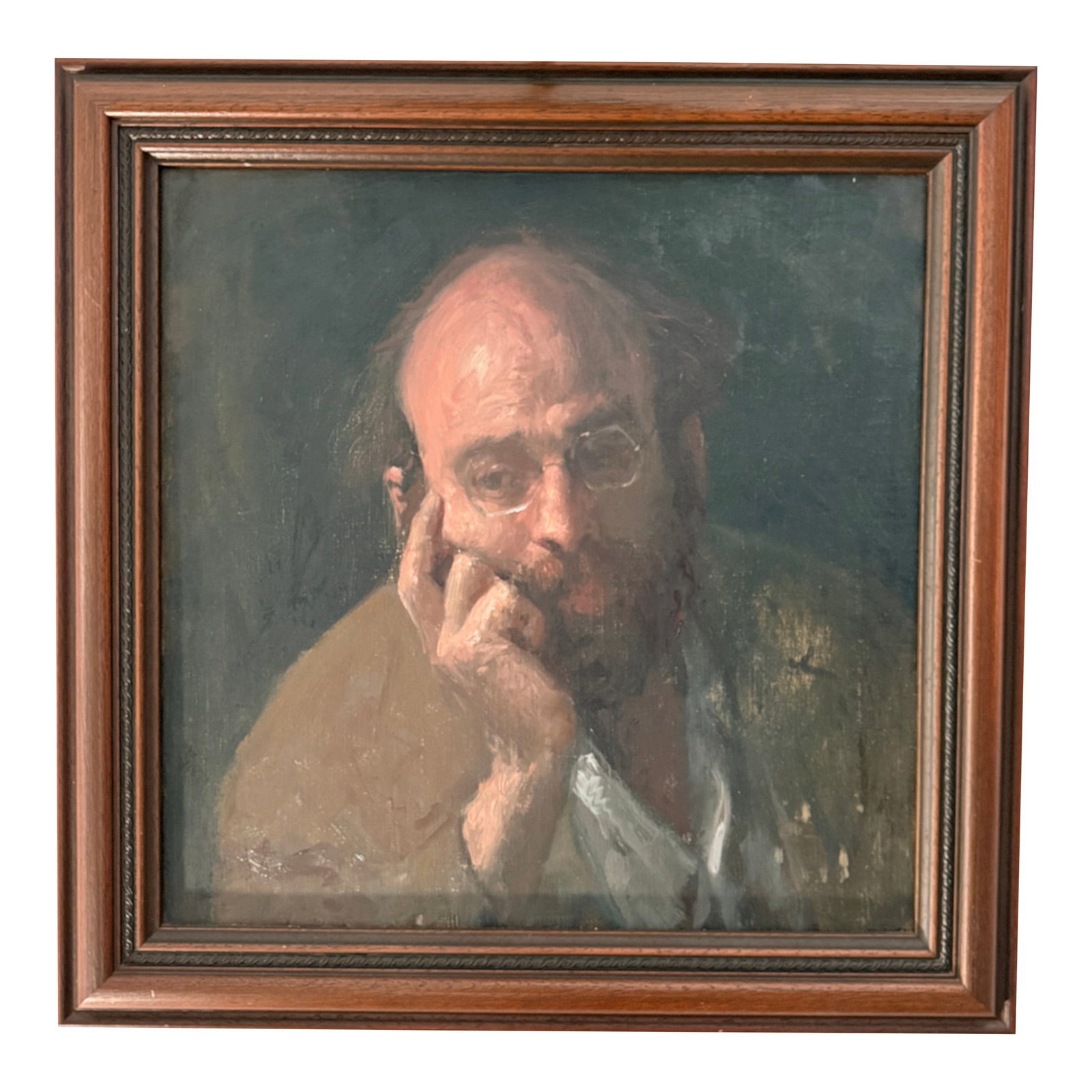 Original Signed George Weissbort (1928-2013) Oil Portrait of a Gentleman With Gallery Light: Original Signed George Weissbort (1928-2013) Oil Portrait of a Gentleman with Gallery Light This evocative original oil painting by the celebrated British artist George Weissbort is a profound
