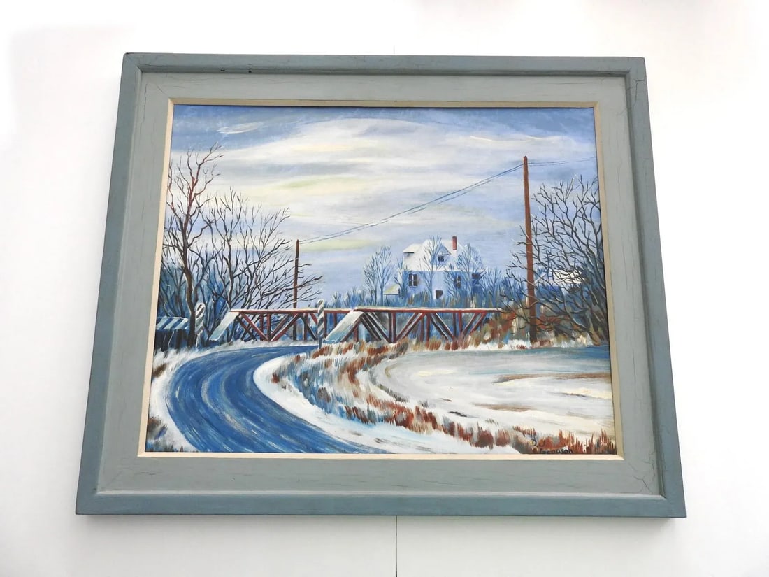 Late 20th Century Rural Winter Landscape Acrylic Painting, Framed - 11