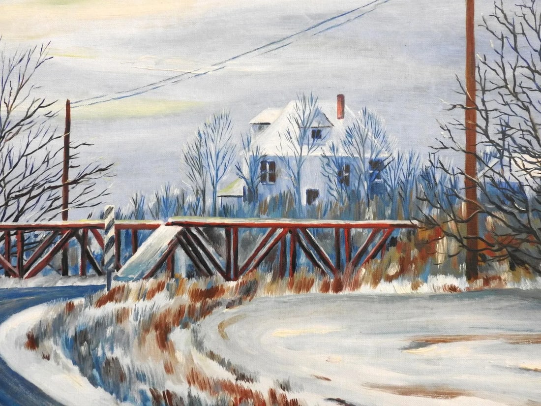 Late 20th Century Rural Winter Landscape Acrylic Painting, Framed - 2