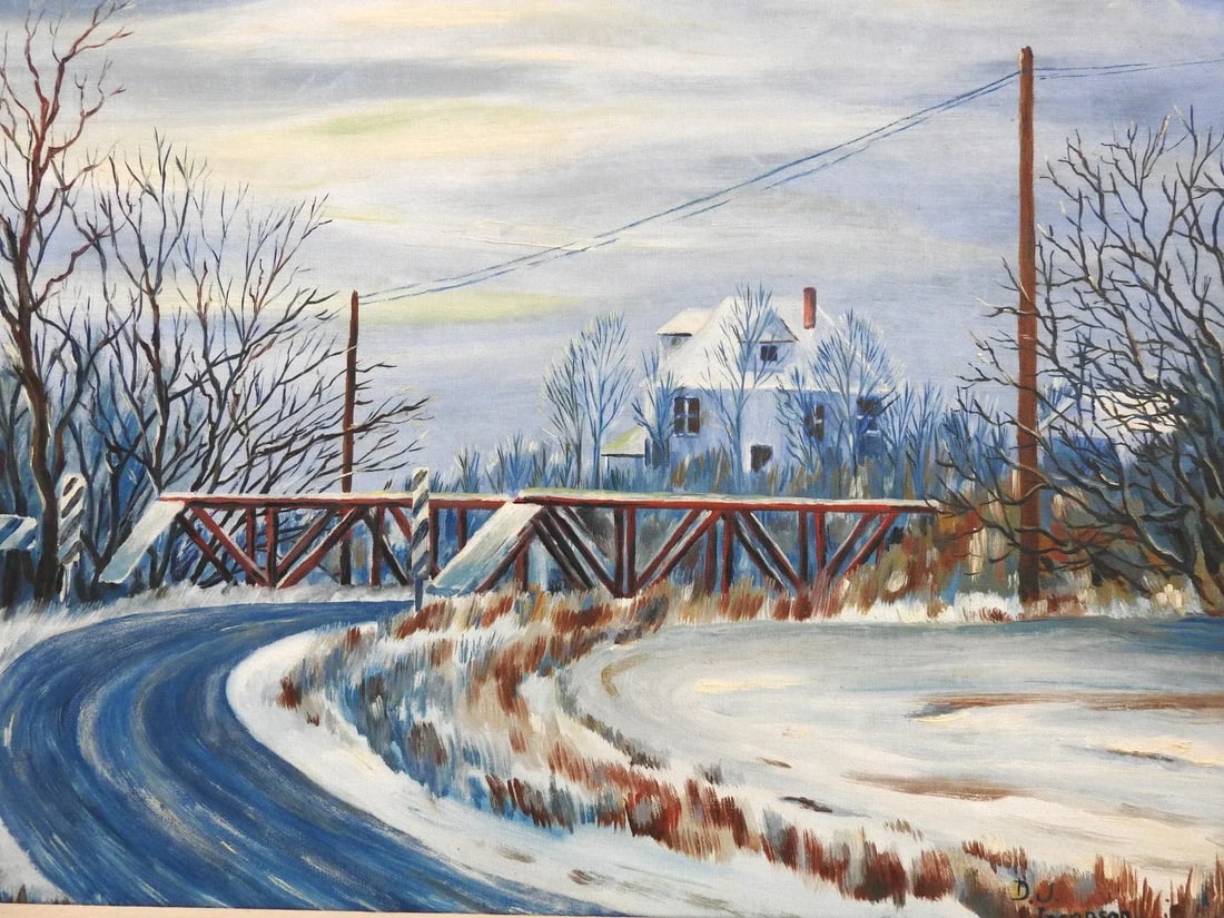 Late 20th Century Rural Winter Landscape Acrylic Painting, Framed - 3