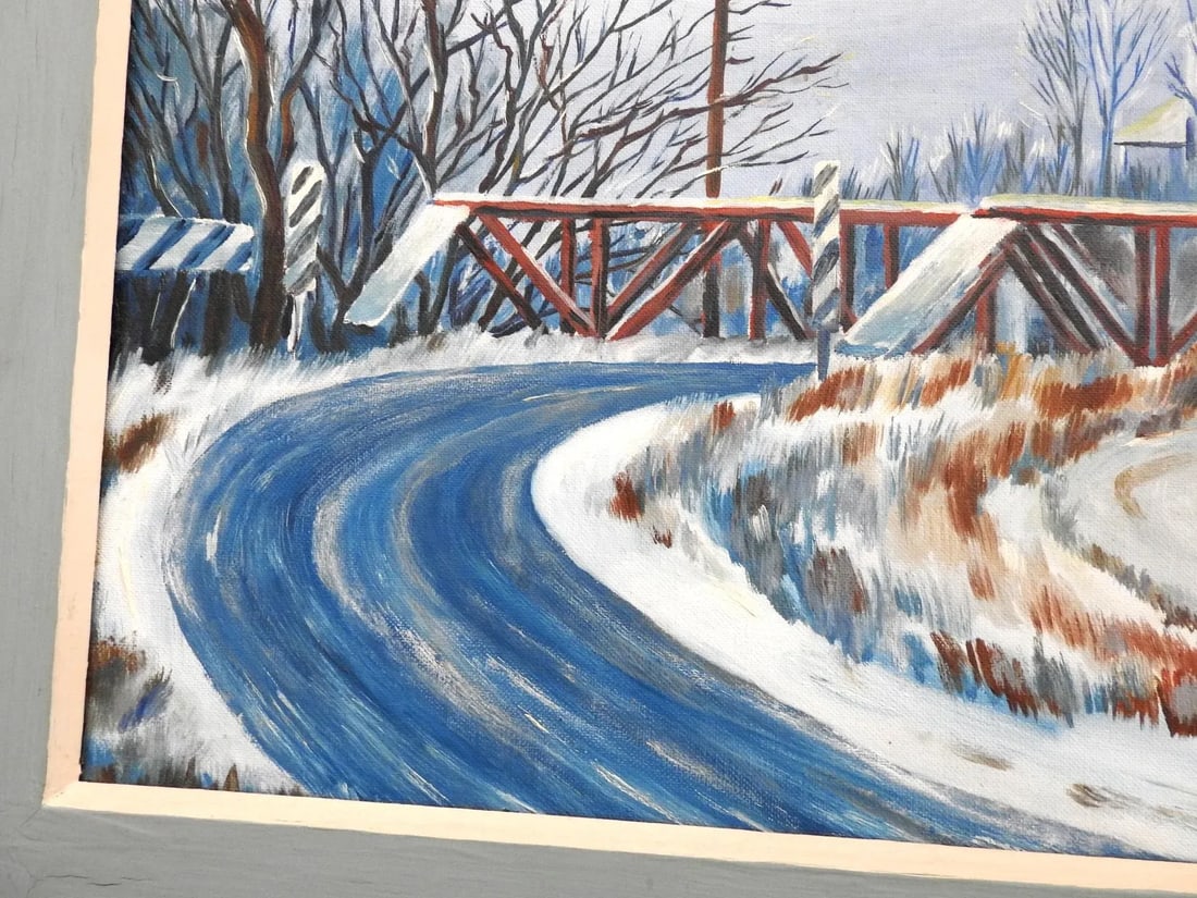 Late 20th Century Rural Winter Landscape Acrylic Painting, Framed - 5
