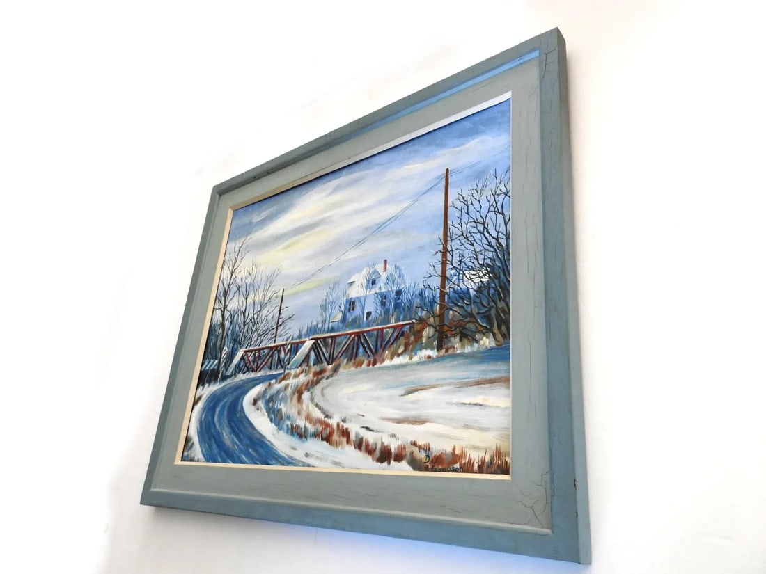 Late 20th Century Rural Winter Landscape Acrylic Painting, Framed - 7