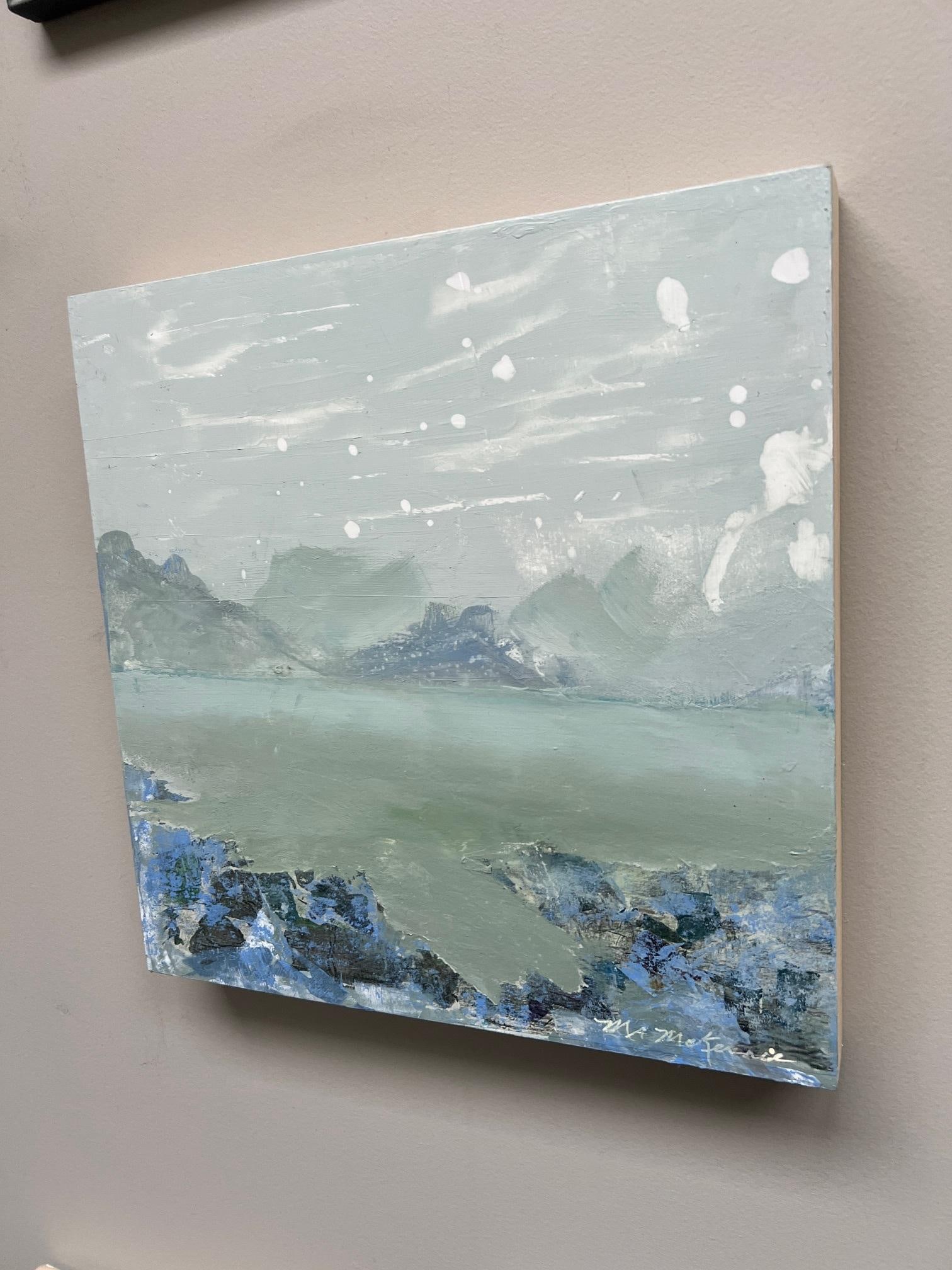 "Blue Lagoon" Contemporary Impressionist Waterscape in Green, Aqua, Blue and White by Mill Valley Ar - 3