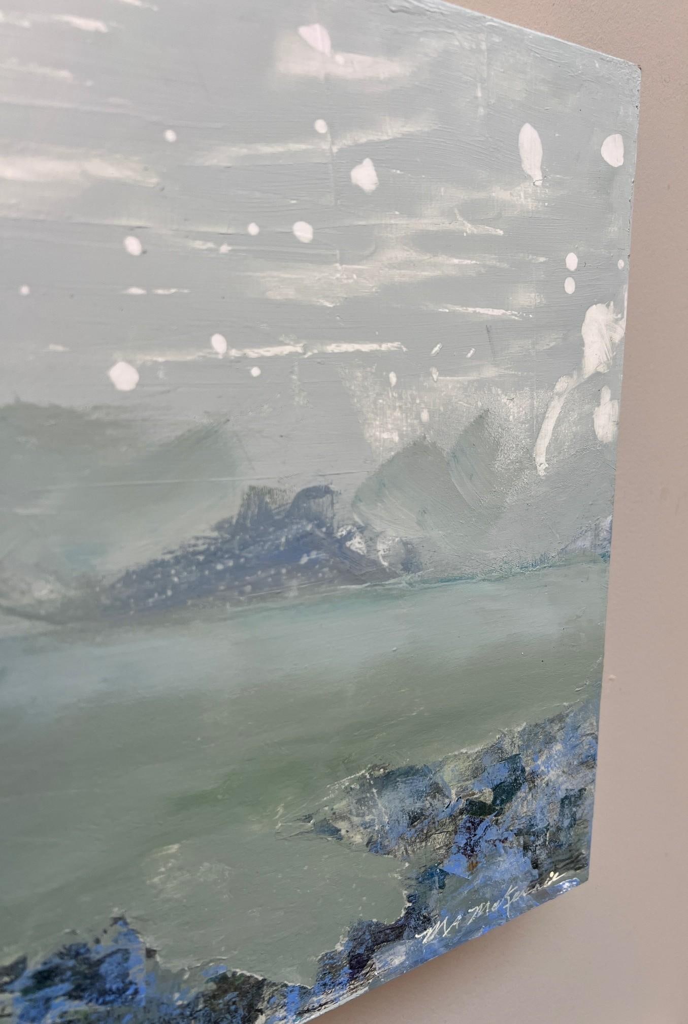 "Blue Lagoon" Contemporary Impressionist Waterscape in Green, Aqua, Blue and White by Mill Valley Ar - 4
