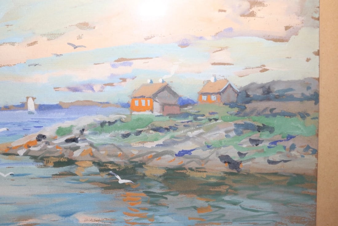 Vintage Original Expressionism Job Nautical Coast Shore Landscape Oil Painting - 2