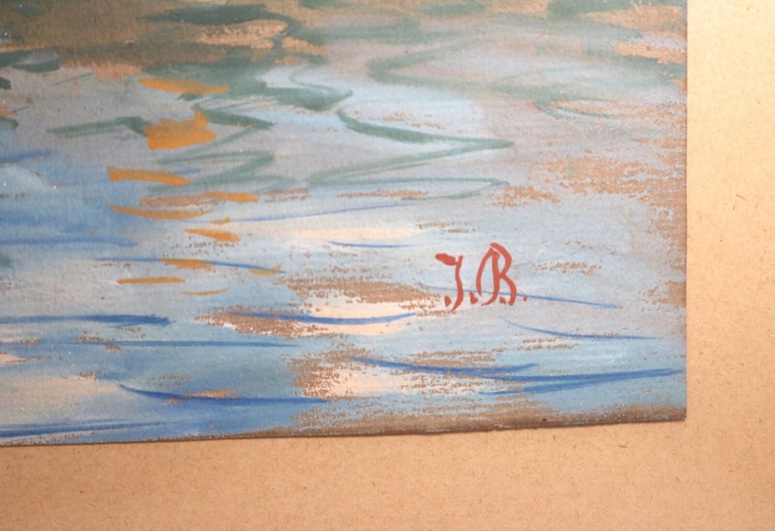 Vintage Original Expressionism Job Nautical Coast Shore Landscape Oil Painting - 7
