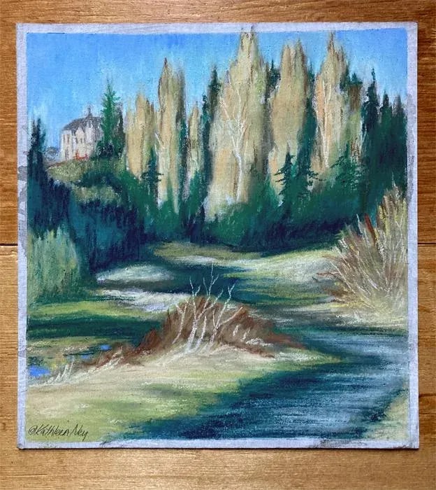 Framed Original Art, "The Castle" Contemporary Landscape Pastel Sketch Drawing - 3
