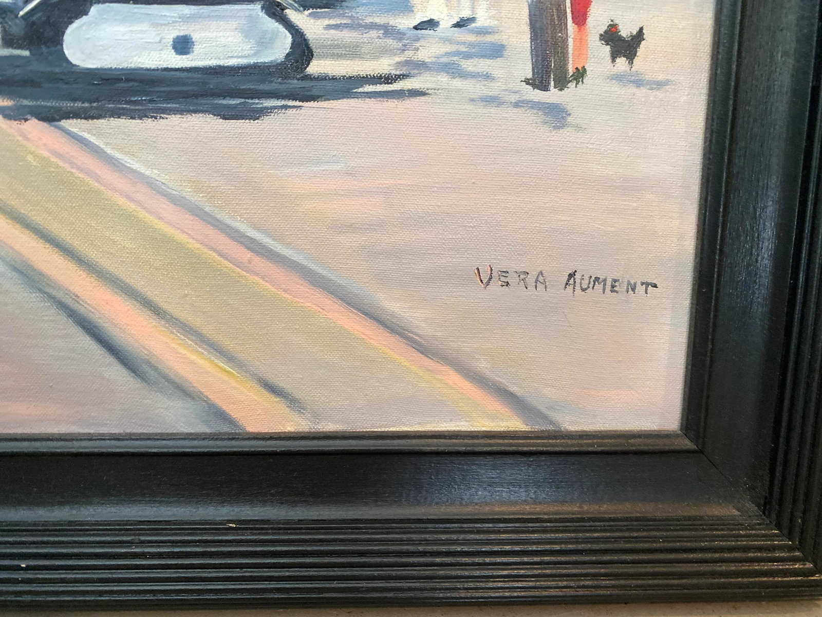 Mid 20th Century Folk Art Style San Francisco Cityscape with Cable Car Oil Painting, Framed - 3