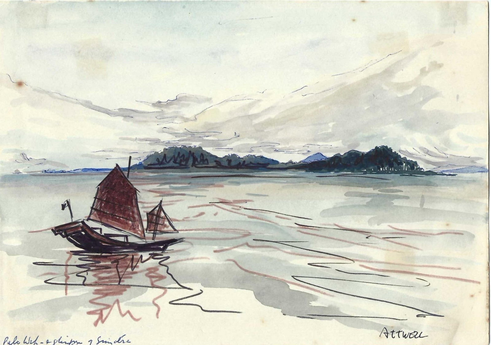 1950s Ivy Attwell Coastal Indonesian Watercolor - 2