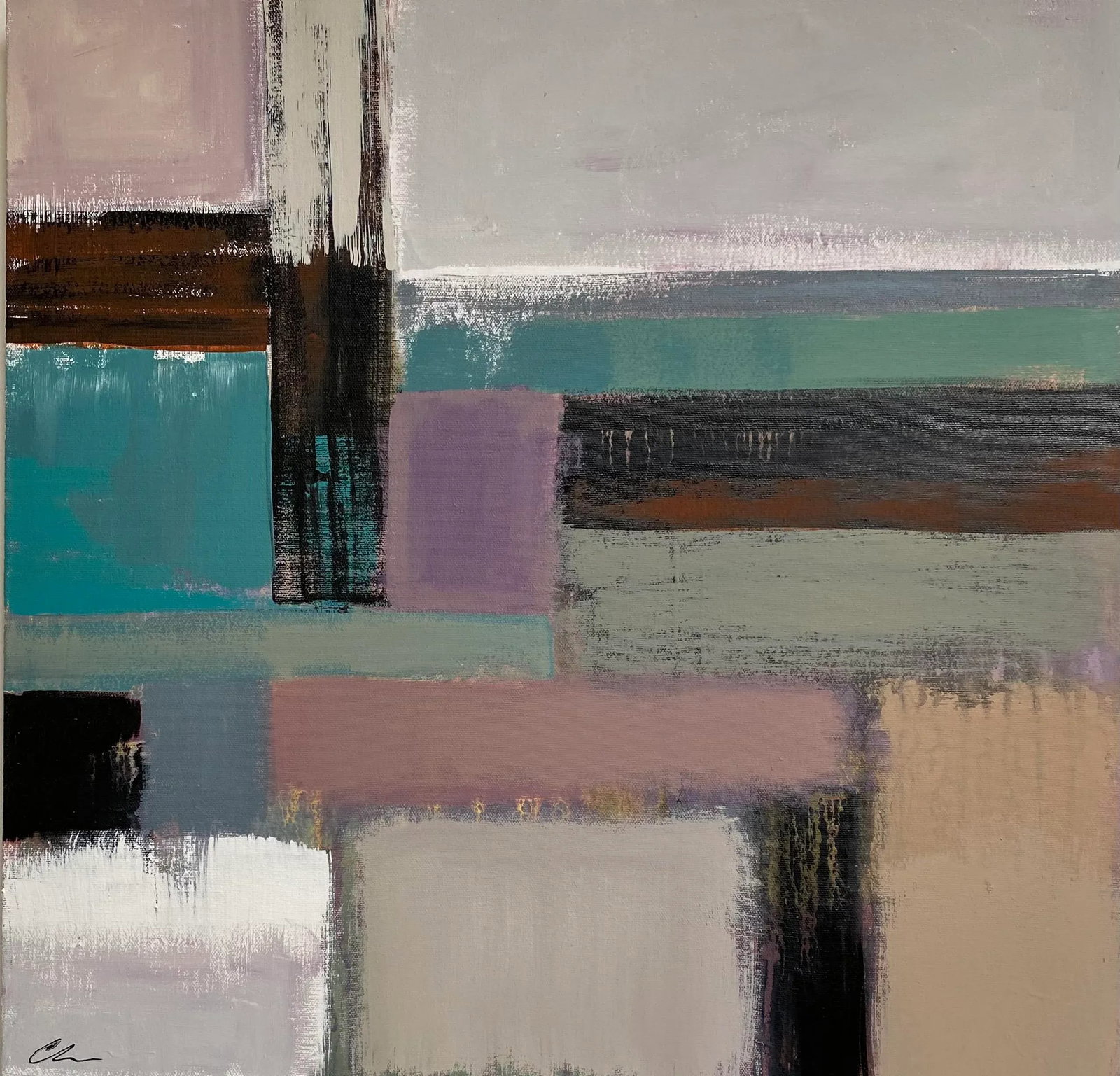 "Landscape Illusion 3" Contemporary Abstract Expressionist Acrylic Painting by Cathe Hendrick: To create an illusion of a landscape shape, color and texture were used. Condition: Imperfections: No Imperfections Condition Notes: new Origin: United States Materials & Techniques: Acrylic