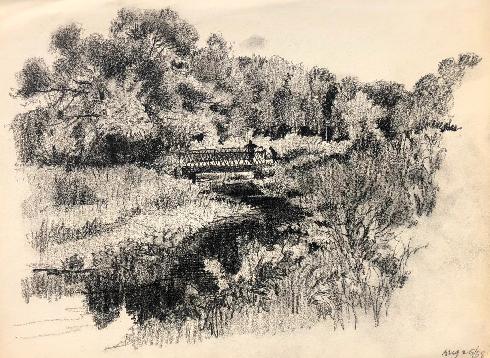 1938 Norman Kent Landscape Drawing: Born in Pittsburgh, American artist Norman Kent (1903 - 1972) attended the Rochester Institute and trained at the Art Students League in New York under Leftwich Dodge. He learned the art of the