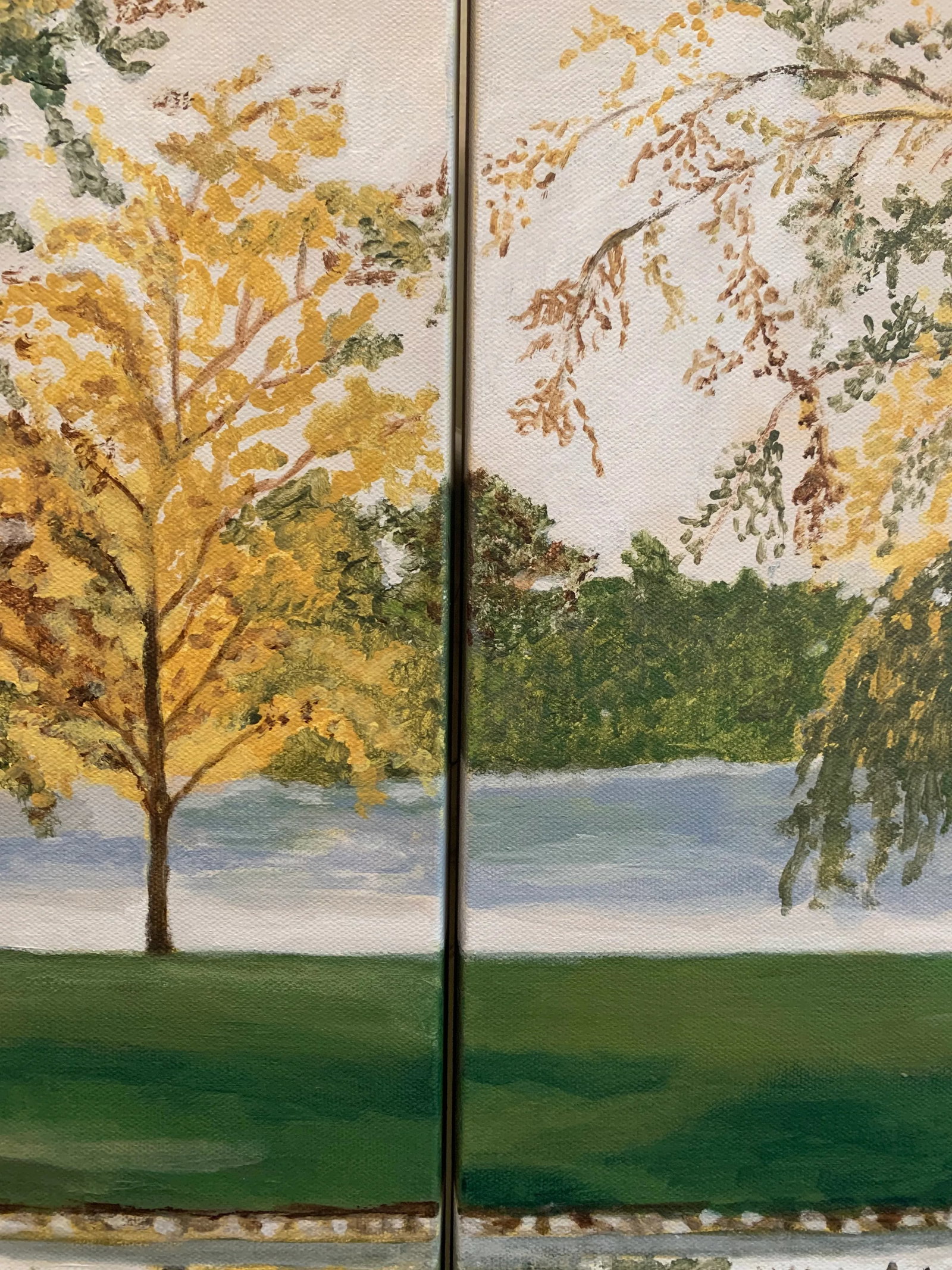 "Fall Reflection Diptych" Contemporary Autumn Landscape Acrylic Painting - a Pair - 3