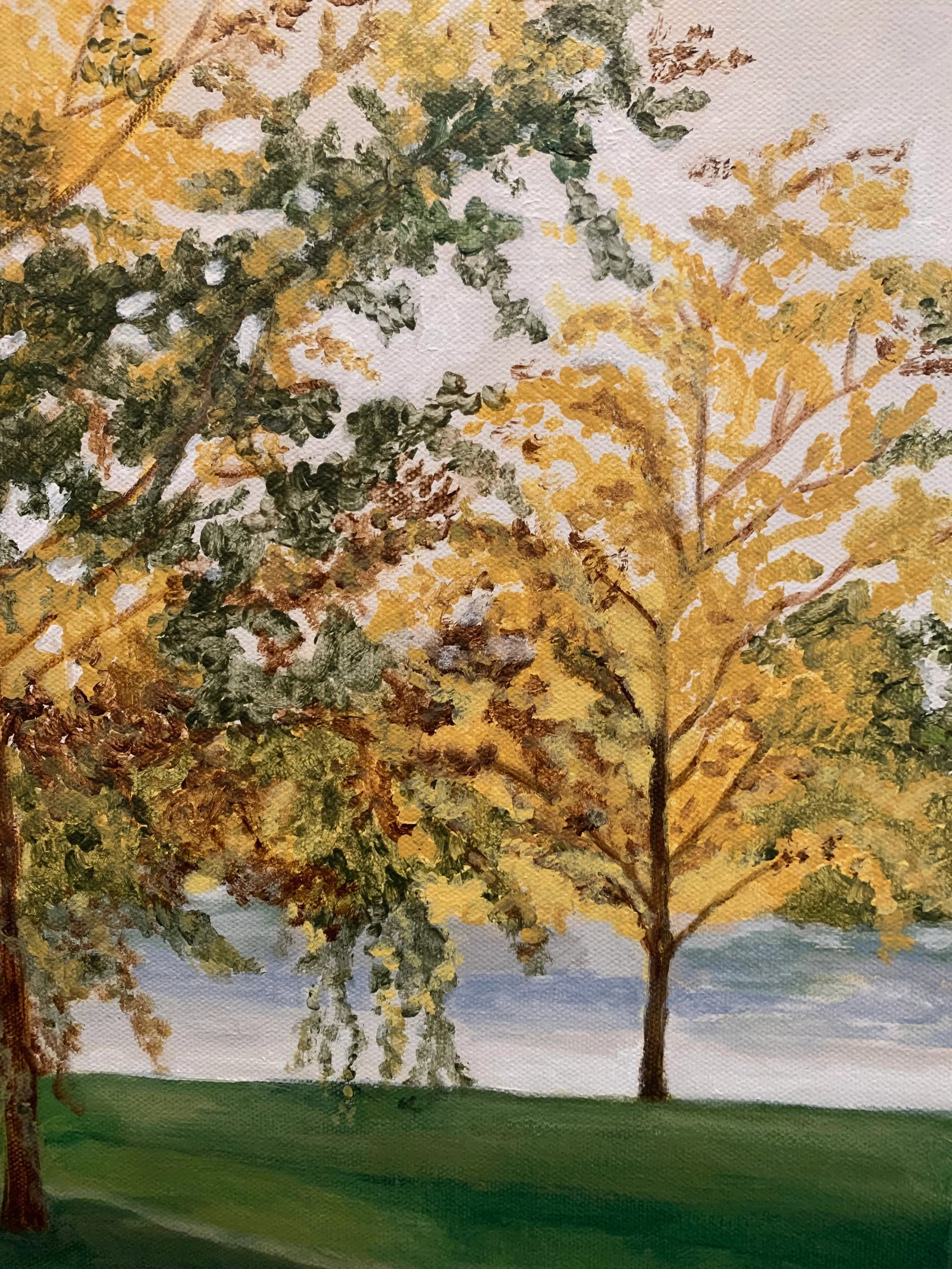 "Fall Reflection Diptych" Contemporary Autumn Landscape Acrylic Painting - a Pair - 4