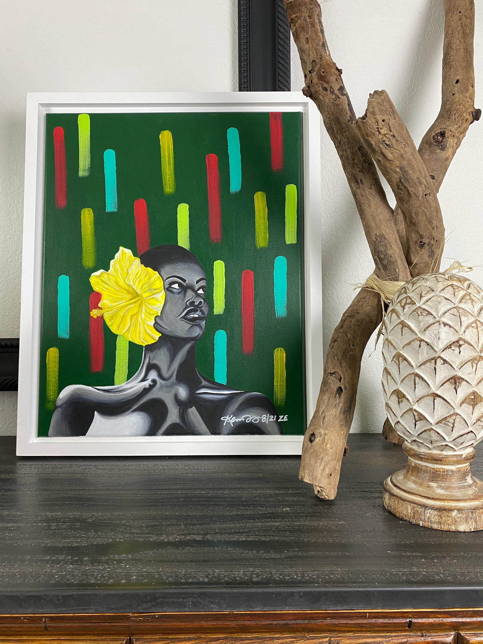 "Dominique II" Contemporary Expressionist Style Portrait Acrylic Painting, Framed - 2