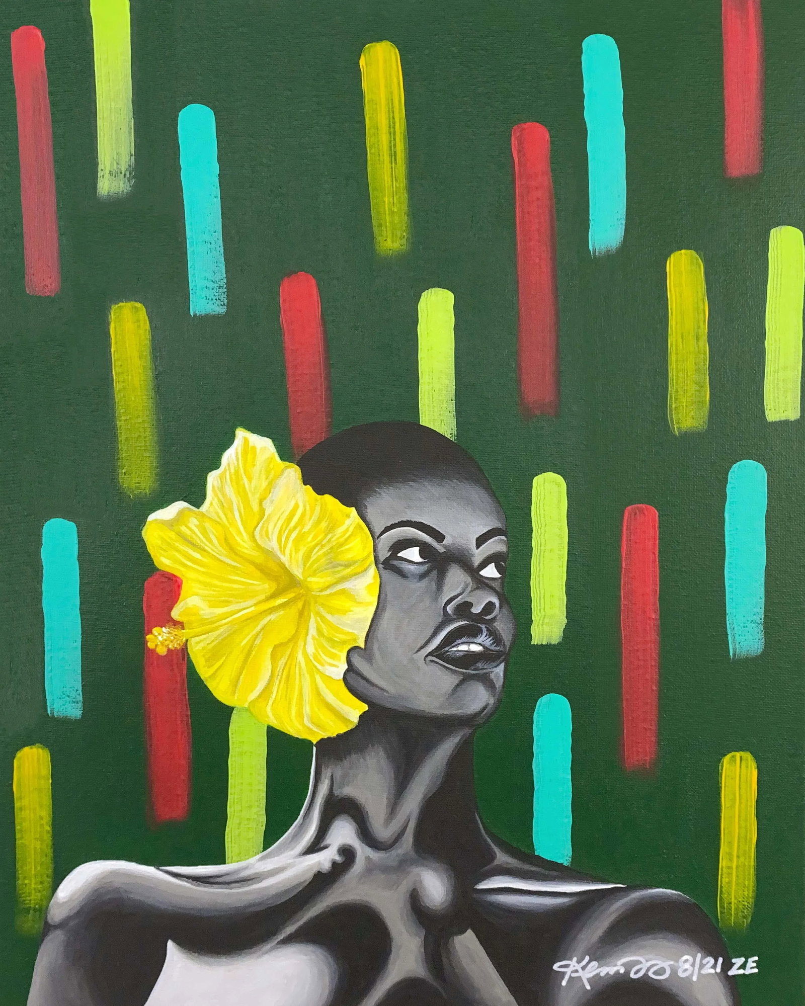 "Dominique II" Contemporary Expressionist Style Portrait Acrylic Painting, Framed - 4