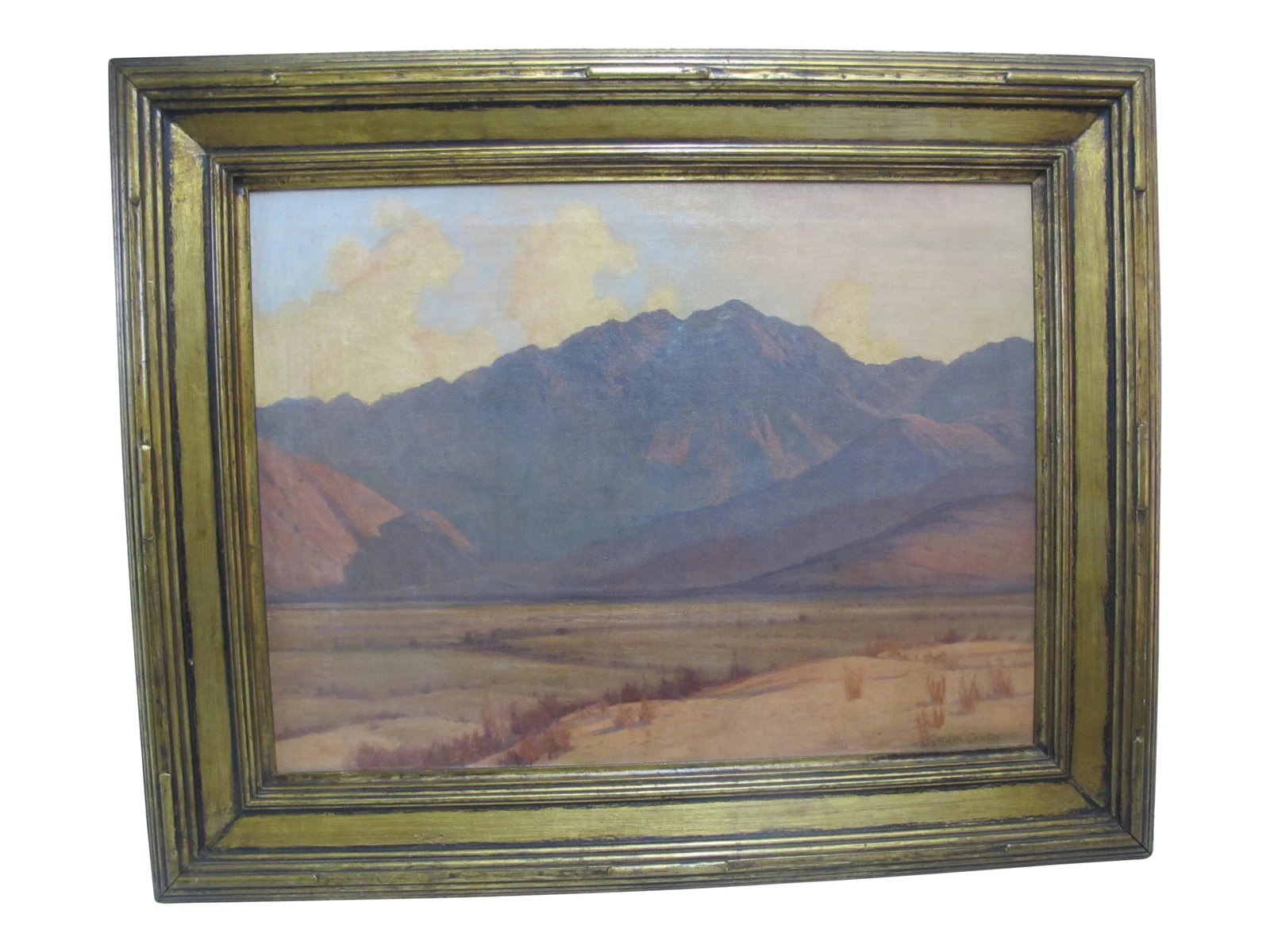 Gordon Coutts Signed Framed California Landscape Antique Tonalist Painting: Gordon Coutts (American 1880 - 1937) framed original oil painting of a California landscape. Signed at lower right. Frame measures 36" x 29" x 2". Painting measures 27" x 20". Excellent condition,