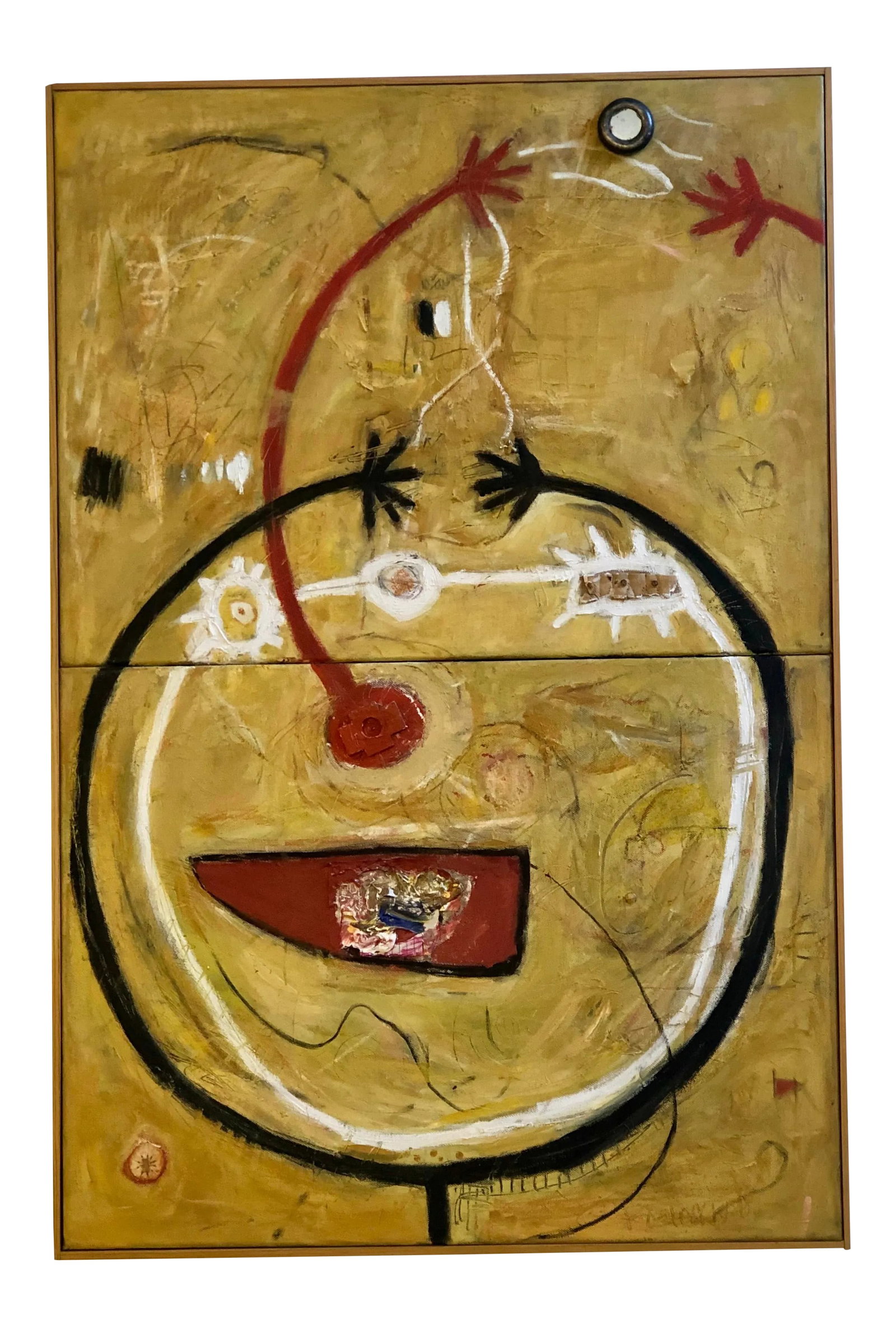 "Connecting" Contemporary Abstract Expressionist Original Mixed Media: 24" x 36" Original abstract expressionist portrait by acclaimed artist, Ellen Reinkraut. The hands reaching around the head of the painting may signify both internal and external connection. It is a