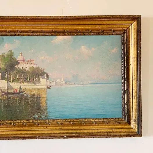 Mid 20th Century Florence Canal Scene Oil Painting Signed F. Luzi, Framed - 2