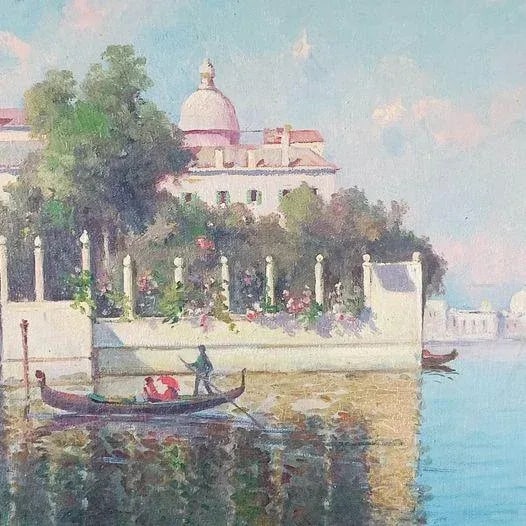 Mid 20th Century Florence Canal Scene Oil Painting Signed F. Luzi, Framed - 3