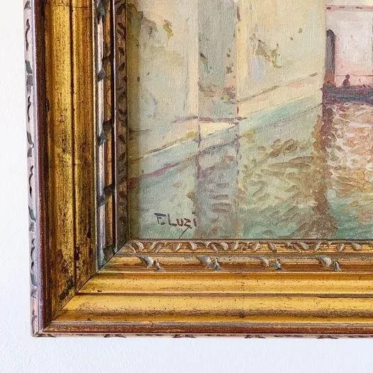 Mid 20th Century Florence Canal Scene Oil Painting Signed F. Luzi, Framed - 5