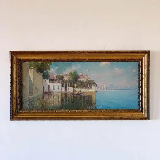 Mid 20th Century Florence Canal Scene Oil Painting Signed F. Luzi, Framed - 6