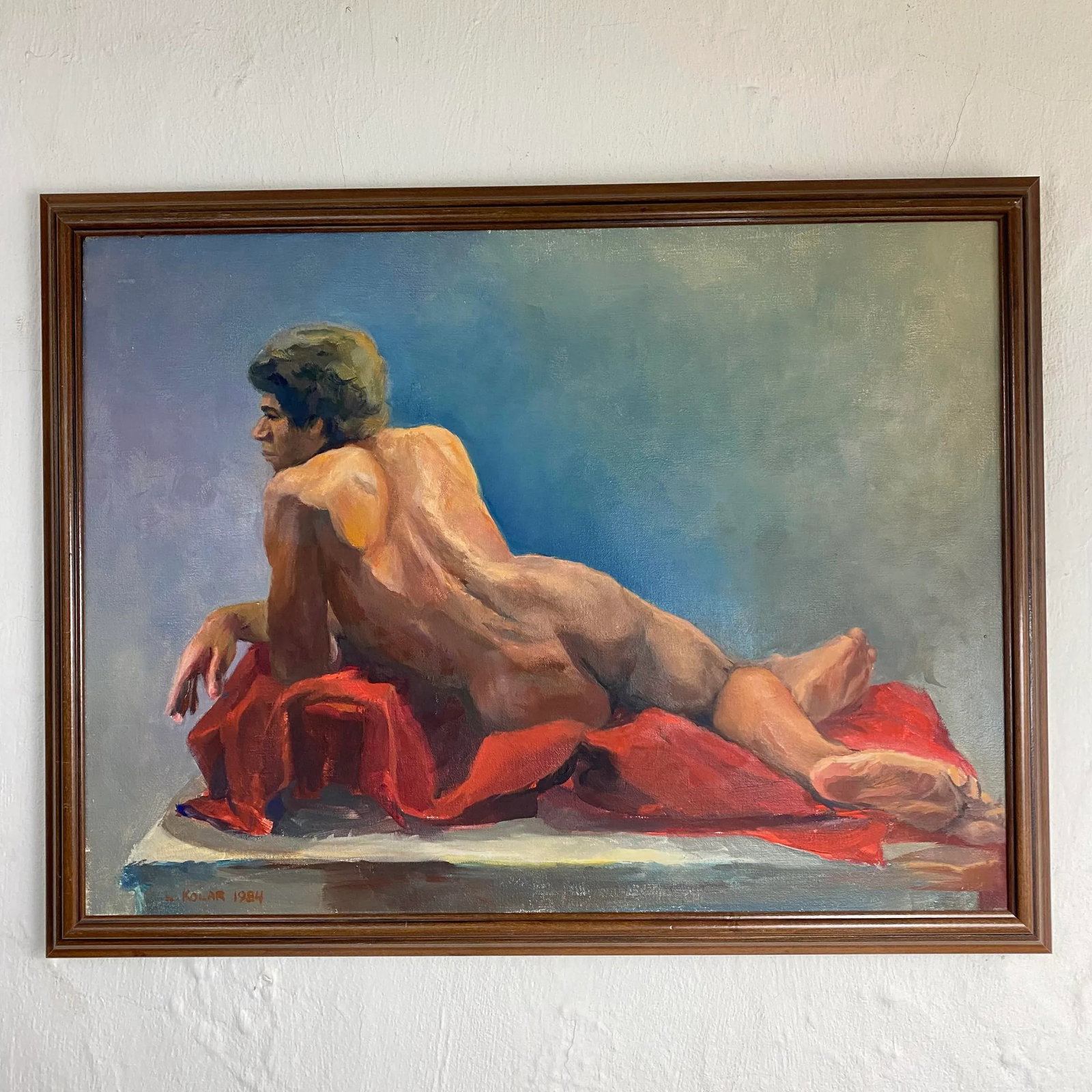 1984 Linda Kolar "Brian" Male Nude Oil Painting - 2