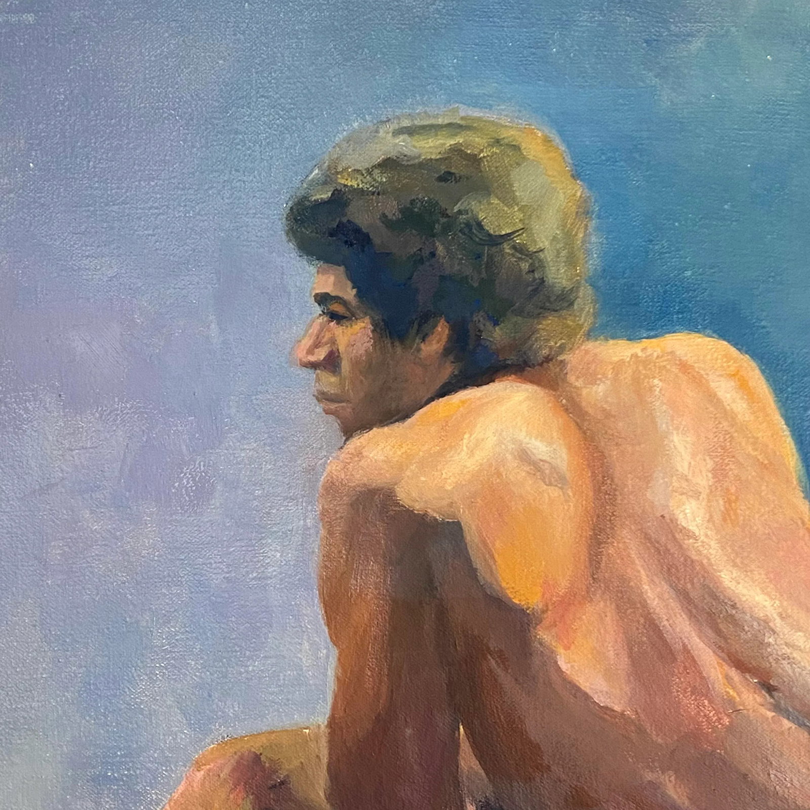 1984 Linda Kolar "Brian" Male Nude Oil Painting - 7