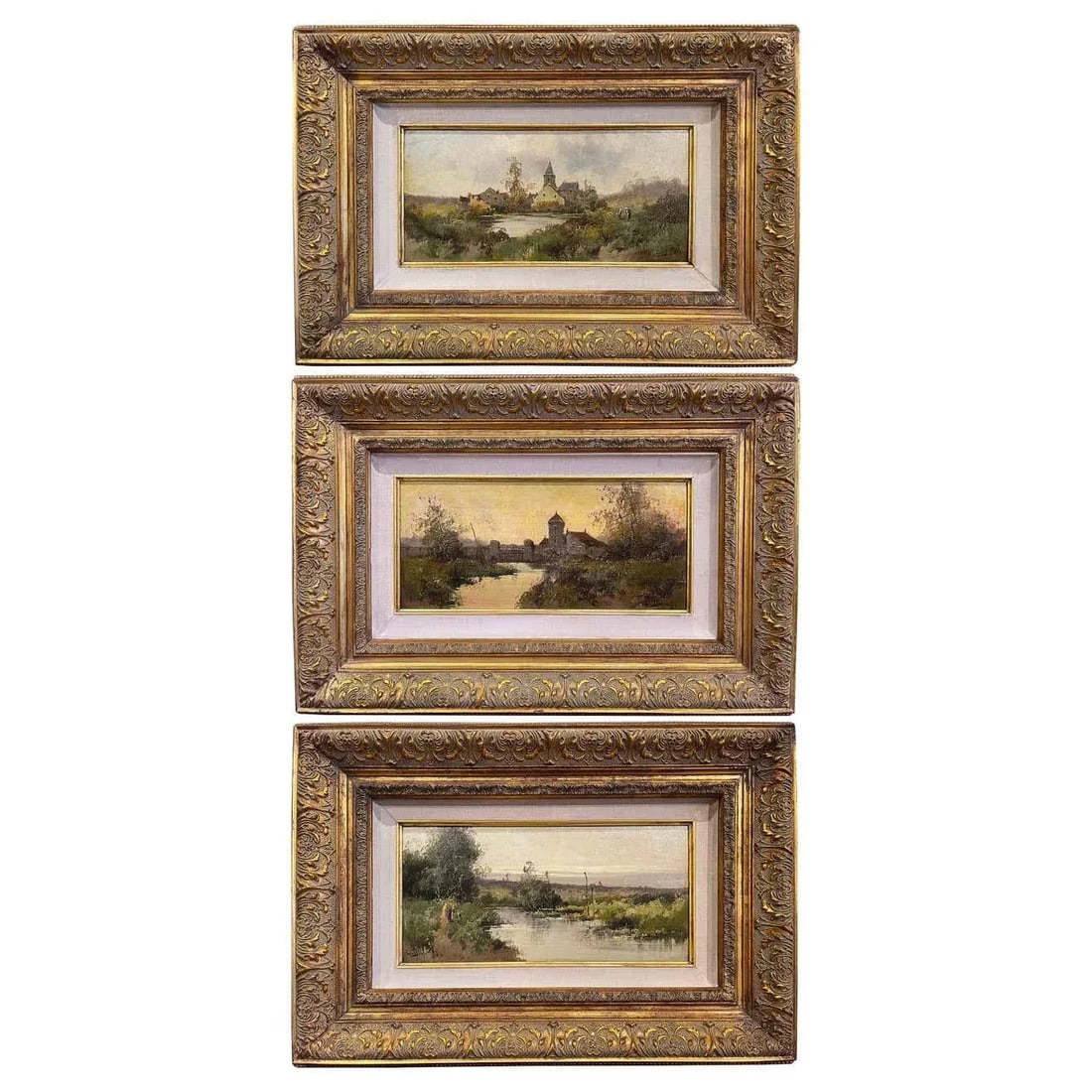 Set of 3 Framed Oil on Board Paintings Signed Leon Dupuy for E. Galien-Laloue - 13