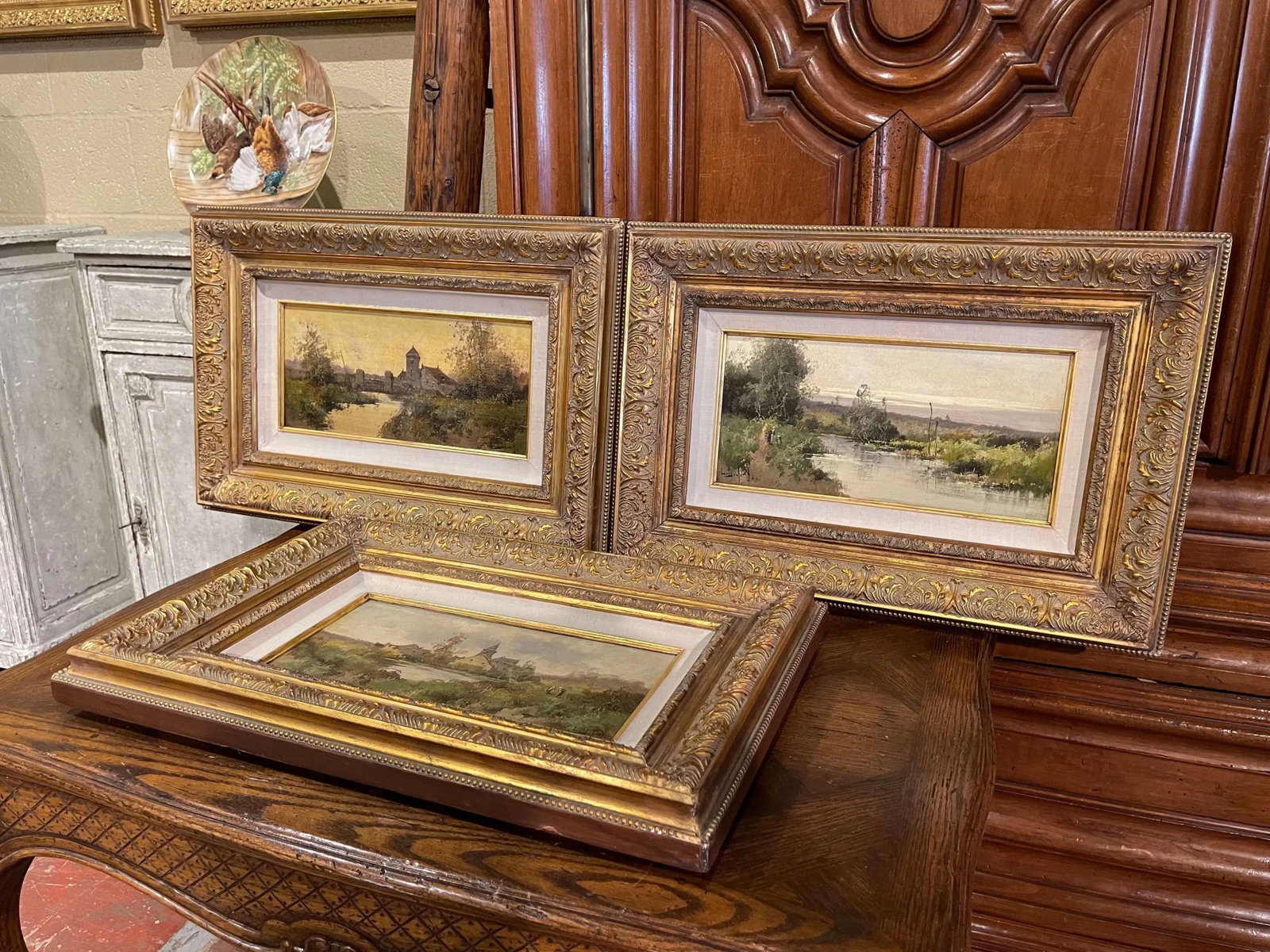 Set of 3 Framed Oil on Board Paintings Signed Leon Dupuy for E. Galien-Laloue - 2
