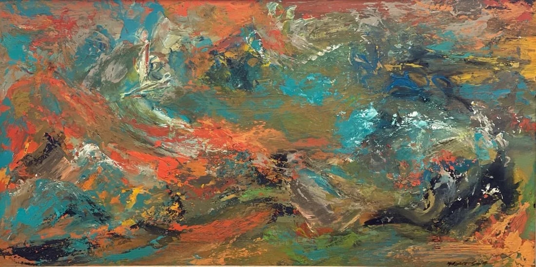 Margaret Smith Signed Mid-Century Abstract Expressionist Painting in Original Frame - 4