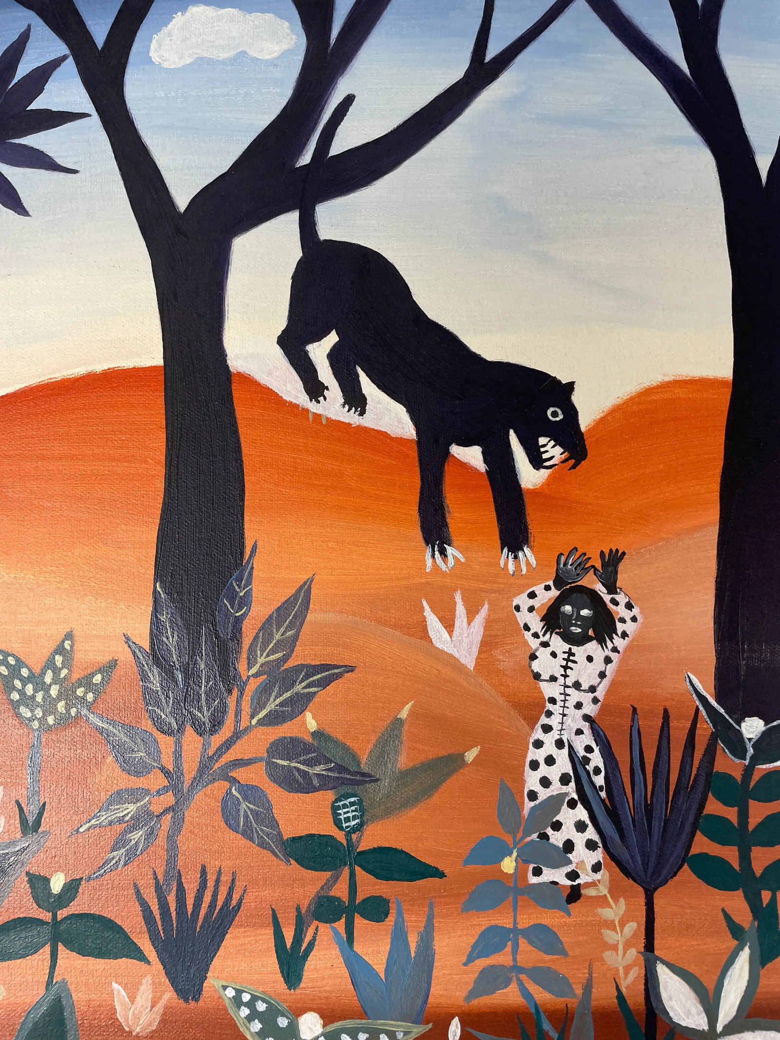 Pair of Italian Folk Art Paintings Featuring Panther Cats - Signed Callaini G. - 10