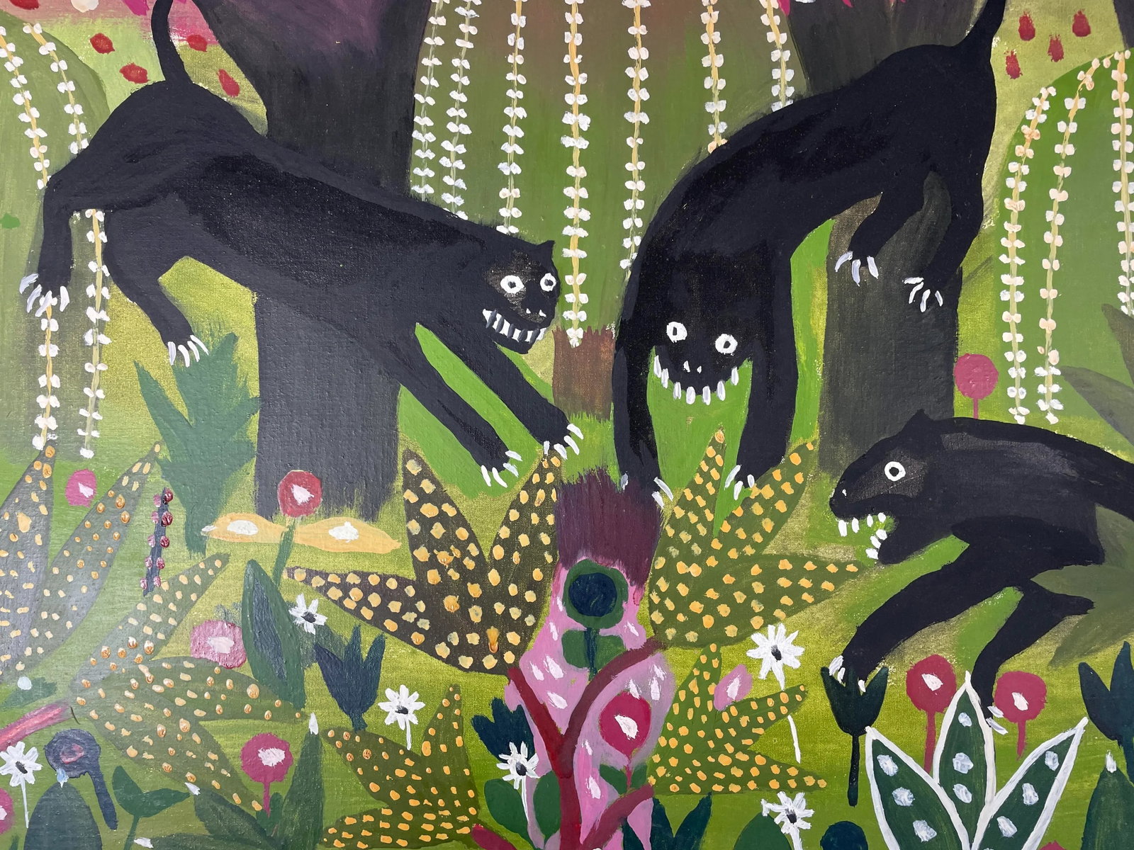 Pair of Italian Folk Art Paintings Featuring Panther Cats - Signed Callaini G. - 11