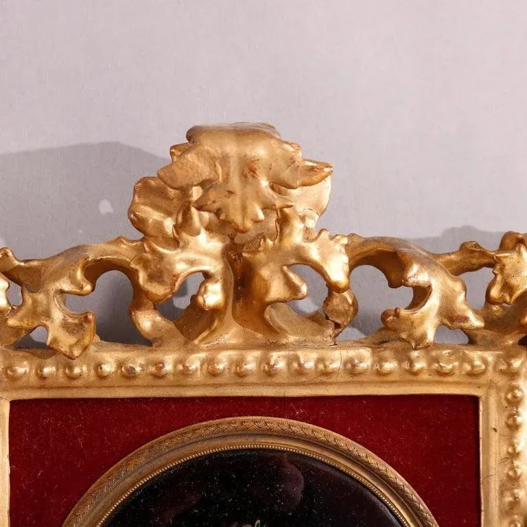 Antique Italian Enamel on Copper Portrait of Classical Woman in Giltwood Frame - 3