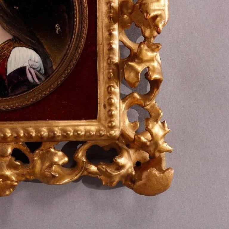 Antique Italian Enamel on Copper Portrait of Classical Woman in Giltwood Frame - 5