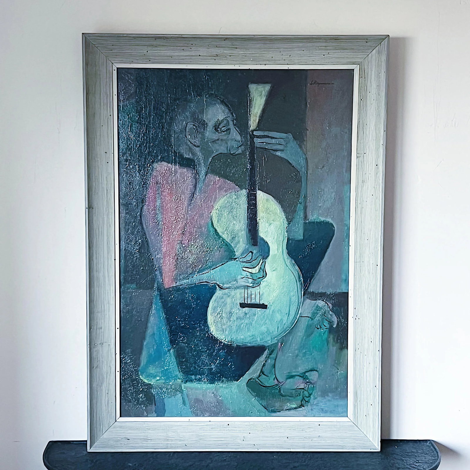 Mid-Century Oil Painting Depicting Musician Guitar by Leonard (Len) Poteshman, Framed - 10