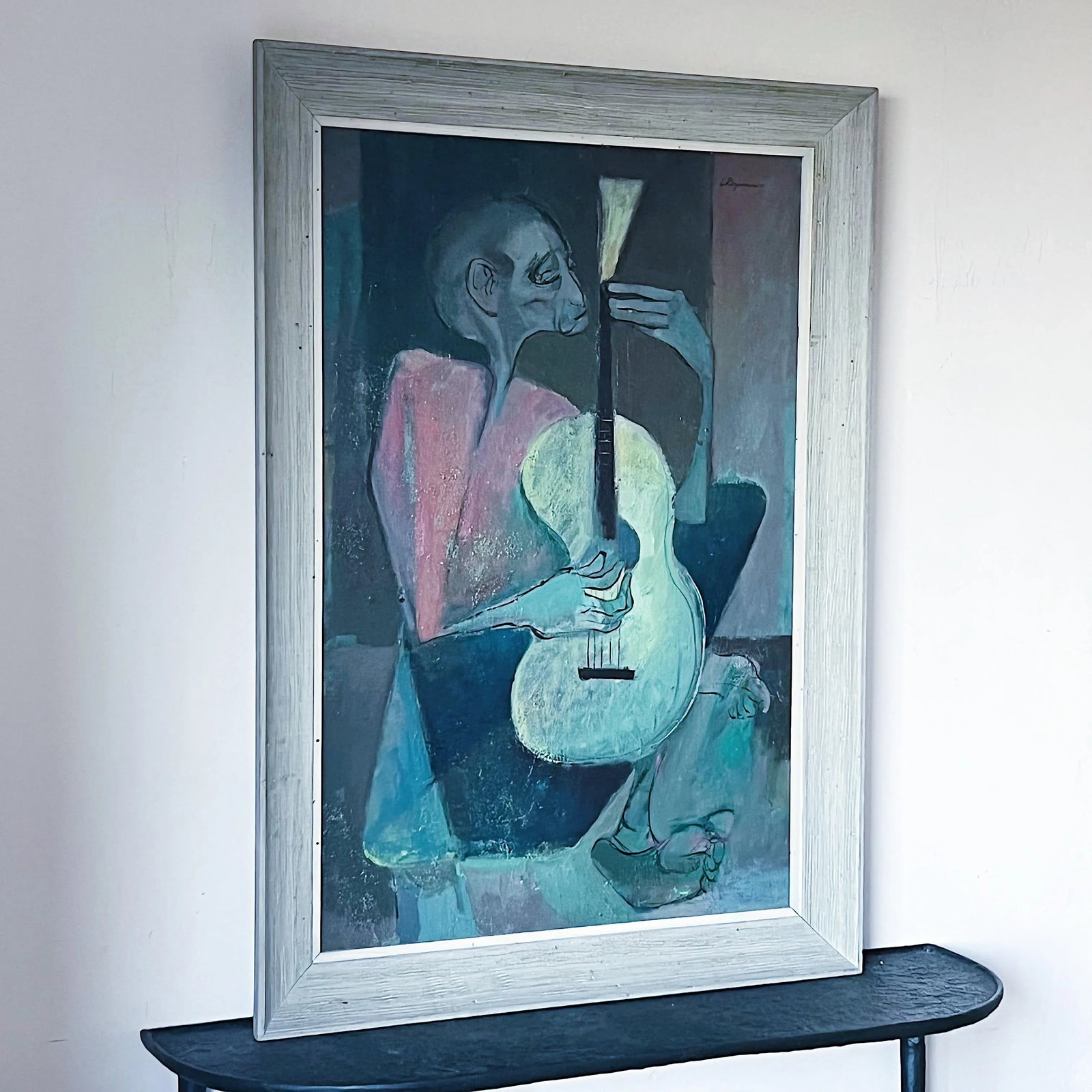 Mid-Century Oil Painting Depicting Musician Guitar by Leonard (Len) Poteshman, Framed - 2