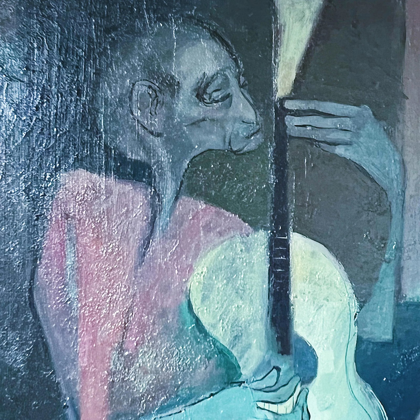 Mid-Century Oil Painting Depicting Musician Guitar by Leonard (Len) Poteshman, Framed - 3