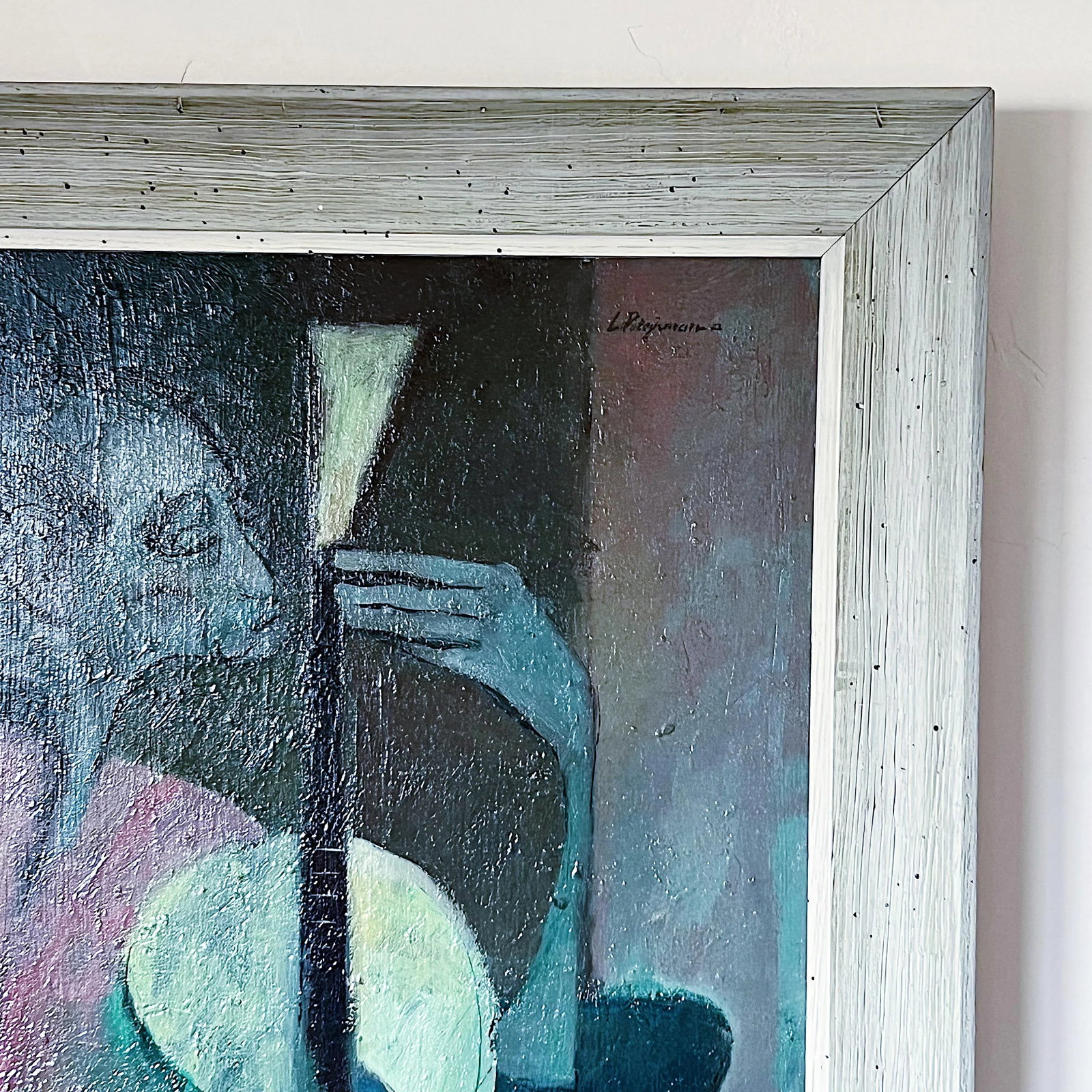 Mid-Century Oil Painting Depicting Musician Guitar by Leonard (Len) Poteshman, Framed - 4