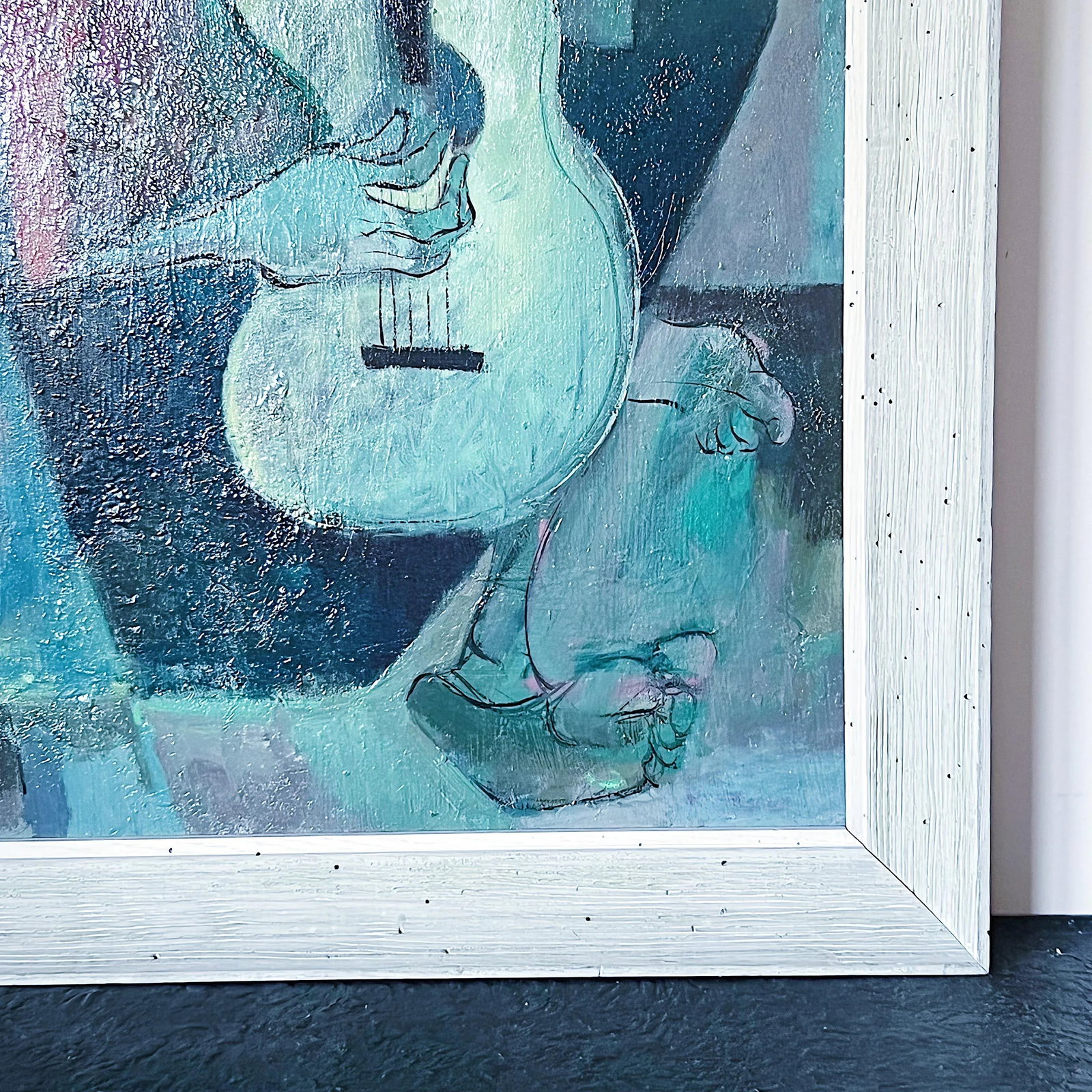 Mid-Century Oil Painting Depicting Musician Guitar by Leonard (Len) Poteshman, Framed - 5