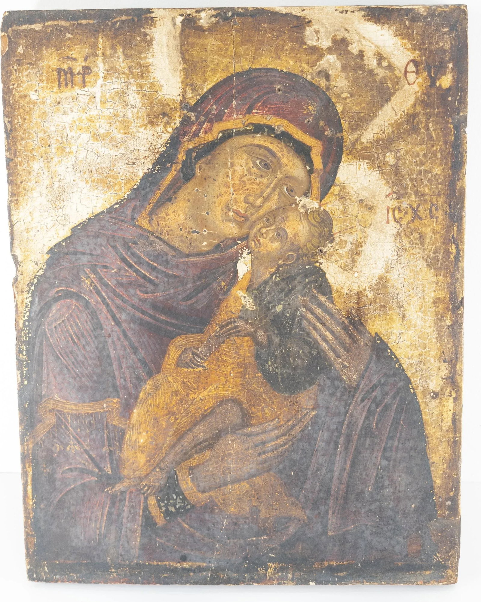 16th Century Veneto-Cretan School Christian Icon of Mother of God Elousa - 13