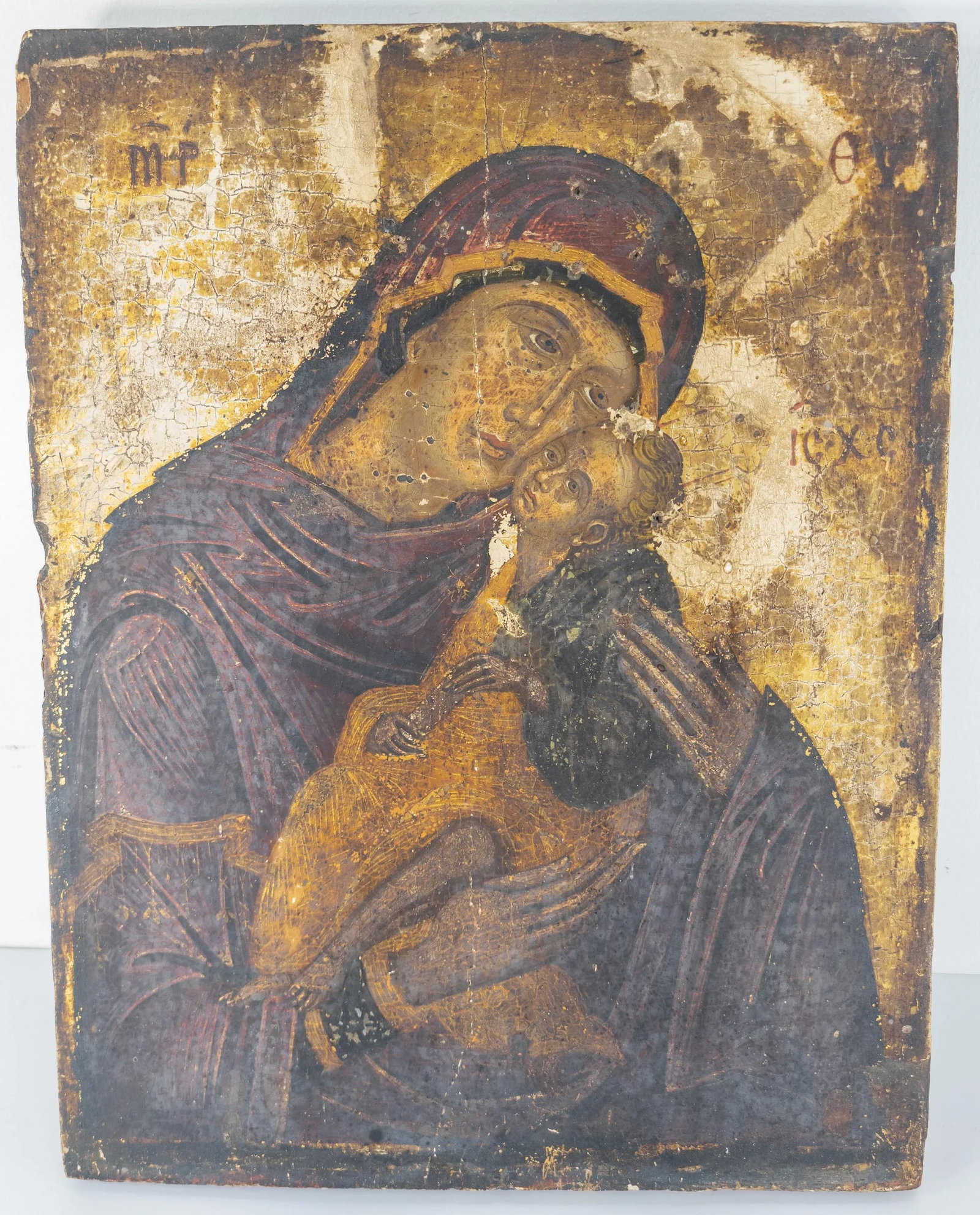 16th Century Veneto-Cretan School Christian Icon of Mother of God Elousa - 2