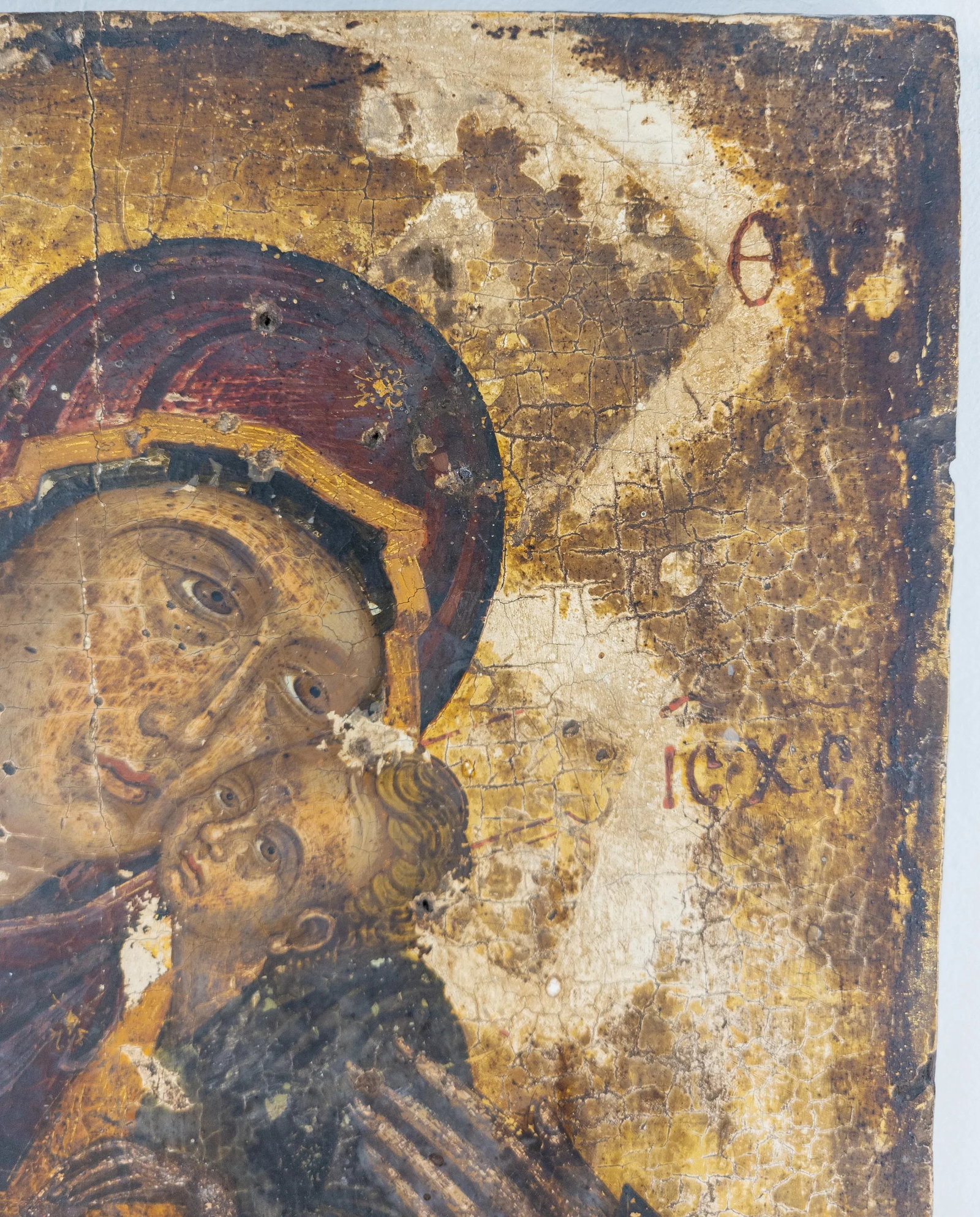 16th Century Veneto-Cretan School Christian Icon of Mother of God Elousa - 5