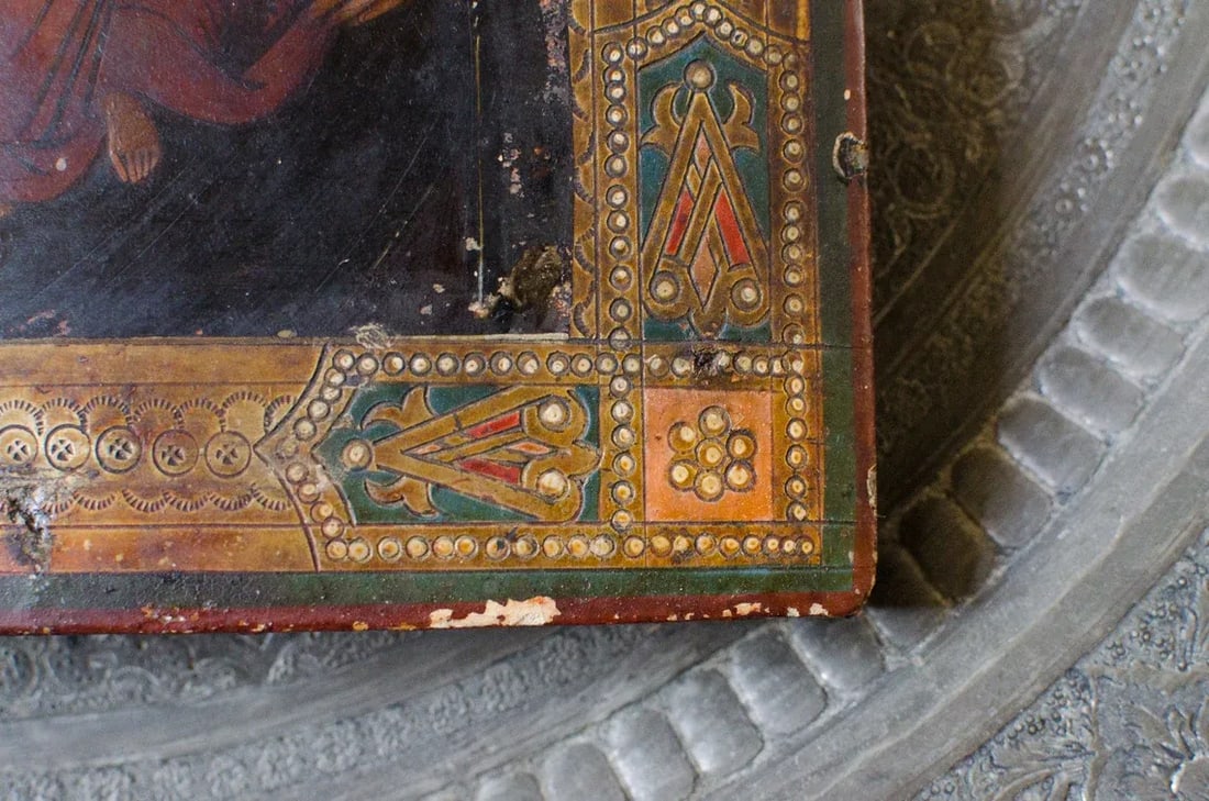 Antique Early 1800s Original Russian Icon Hand Painted Annunciation Our Lady of Kazan Madonna and Je - 5