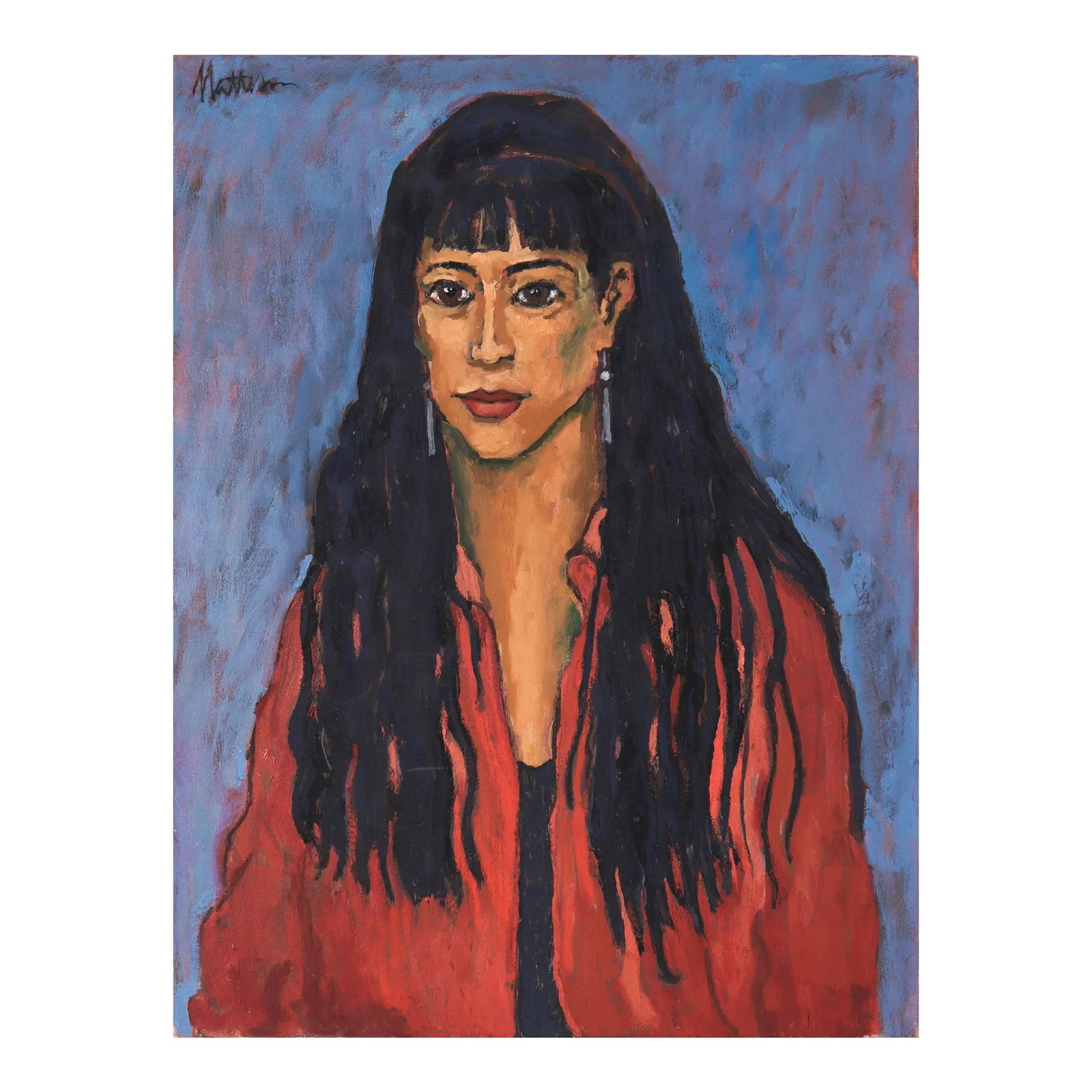 Becky 1993 Oil Portrait: Entitled The Gift, this 2006 oil on stretched canvas nude portrait is by Oakland artist Rip Matteson (1920-2011). Matteson was educated at U.C. Berkeley, C.C.A.C, Scuola di Belle Arte in Rome, the